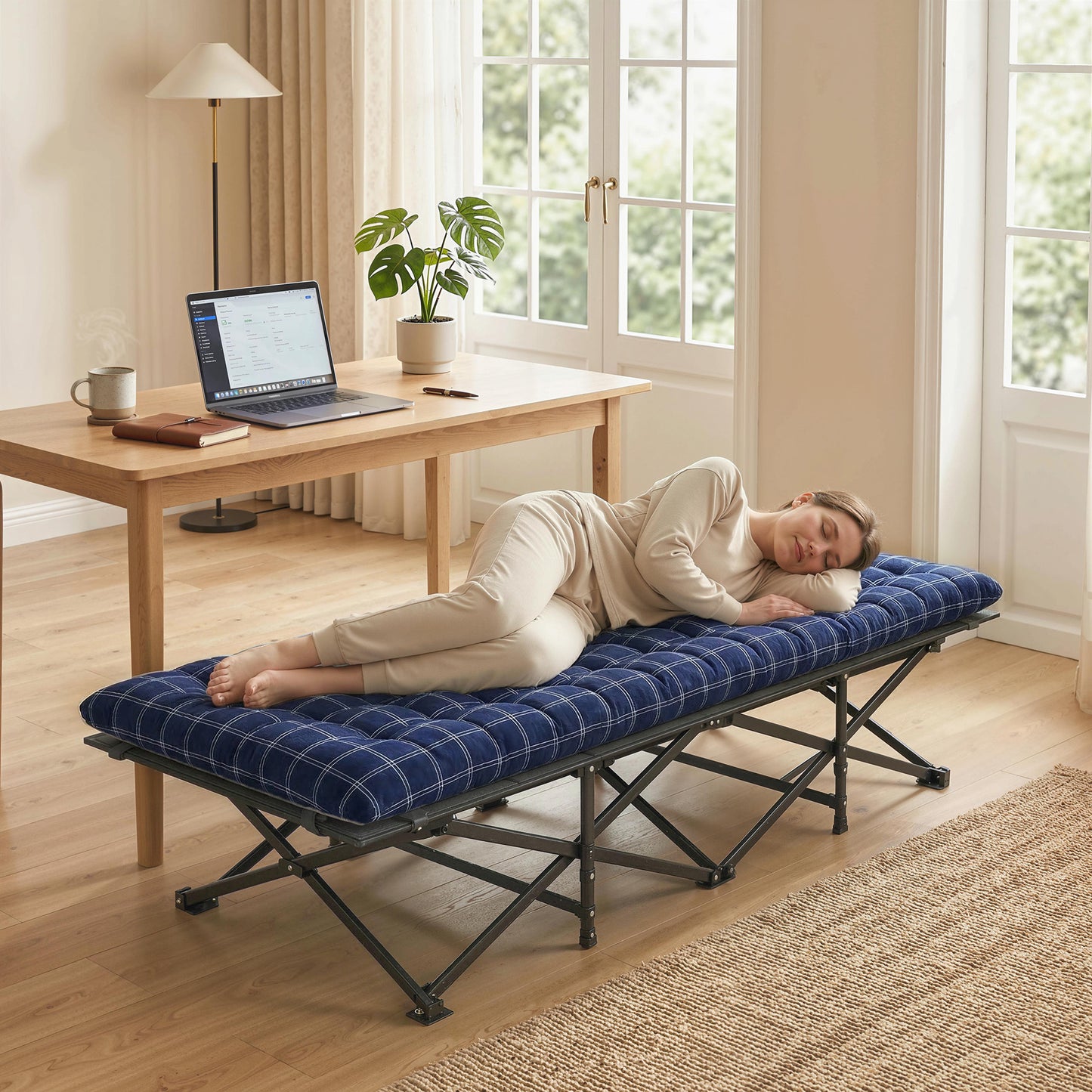 Camping Cot with Soft Pad, 80cm Extra Wide Folding Cots