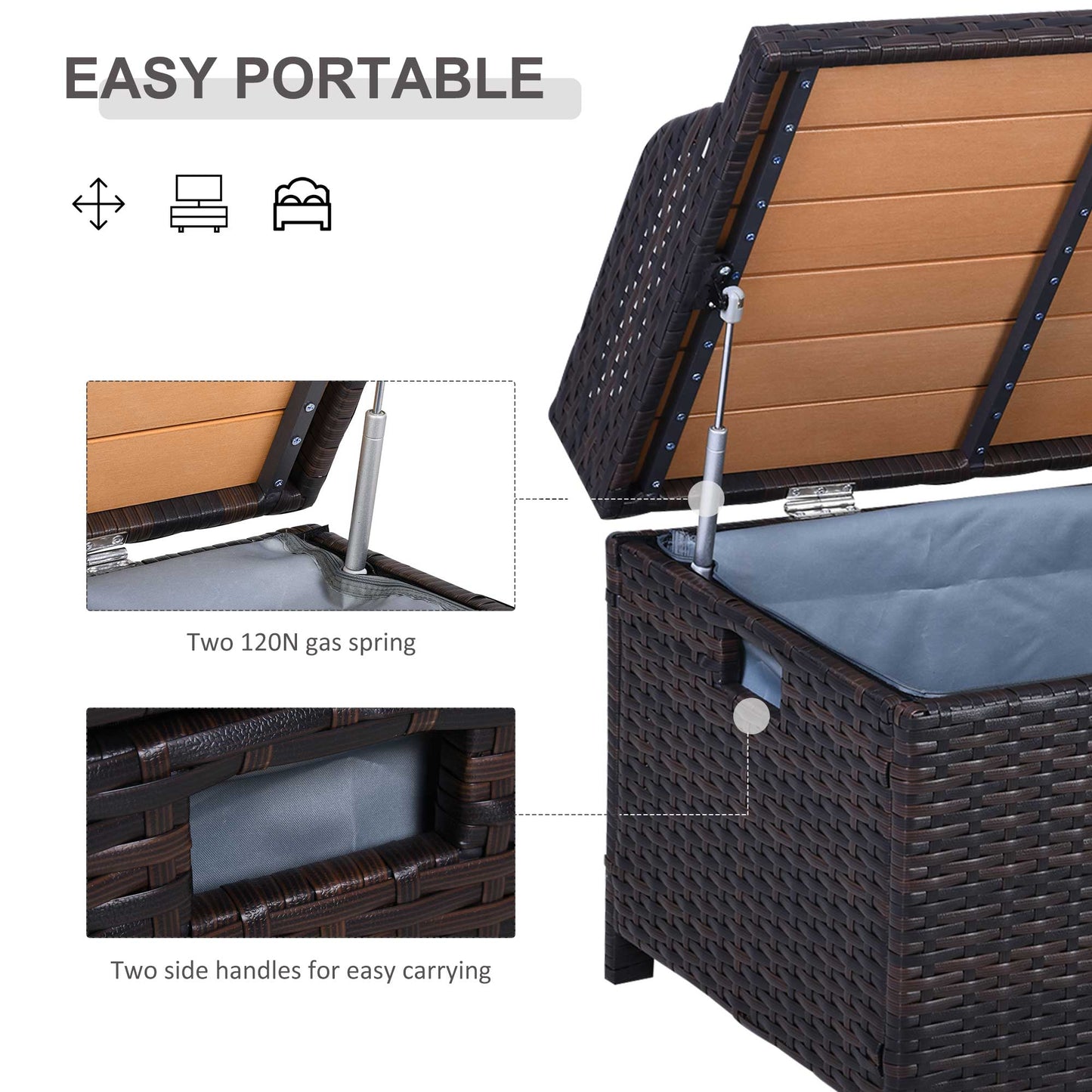 130 L Rattan Garden Storage Box, with Seat