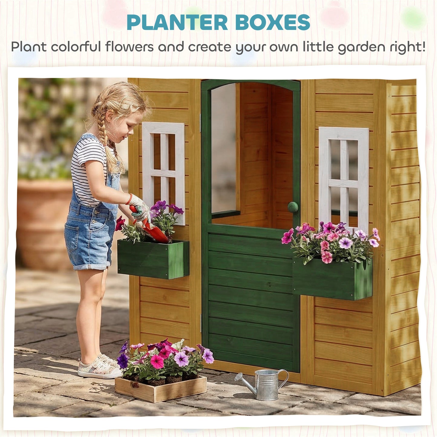 Outdoor Kids Playhouse, Wooden Wendy House with Door, 3 Windows