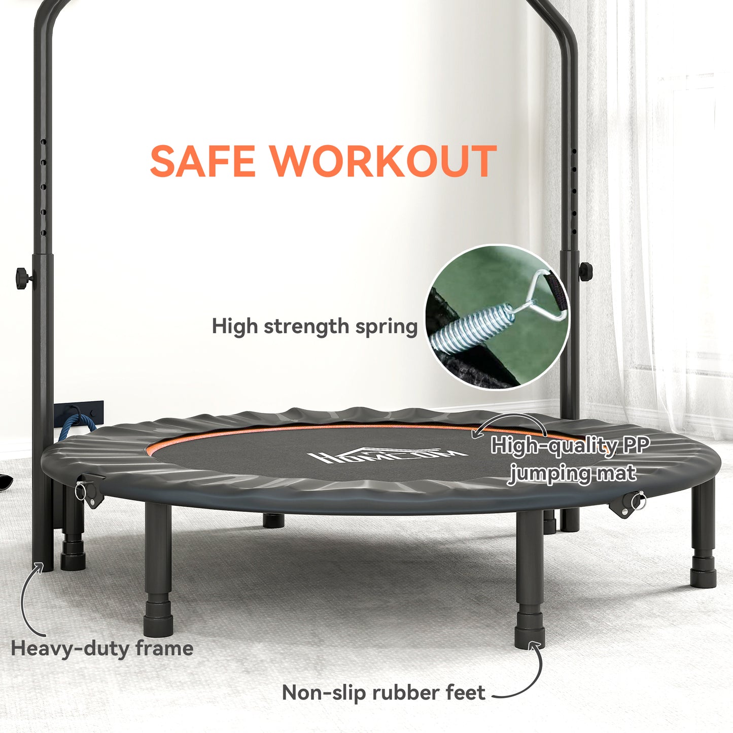 48" Foldable Mini Fitness Trampoline, with Adjustable Foam Handle