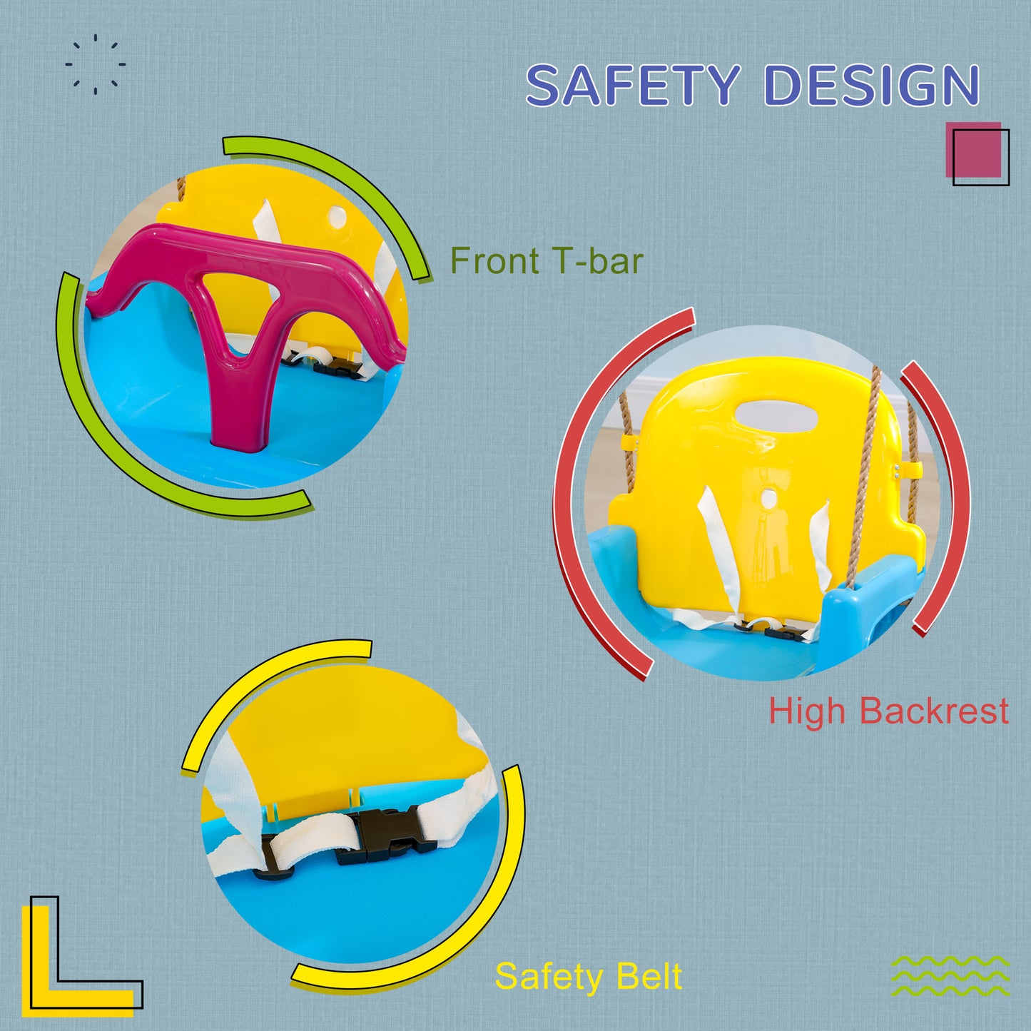 3 in 1 Detachable Kids Swing Seat with Seatbelt