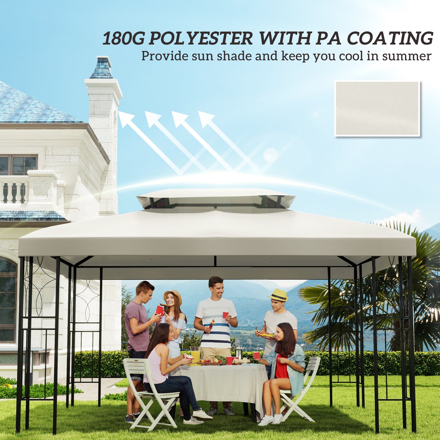3x4m Gazebo Replacement Roof Canopy 2 Tier Top UV Cover Garden (1)