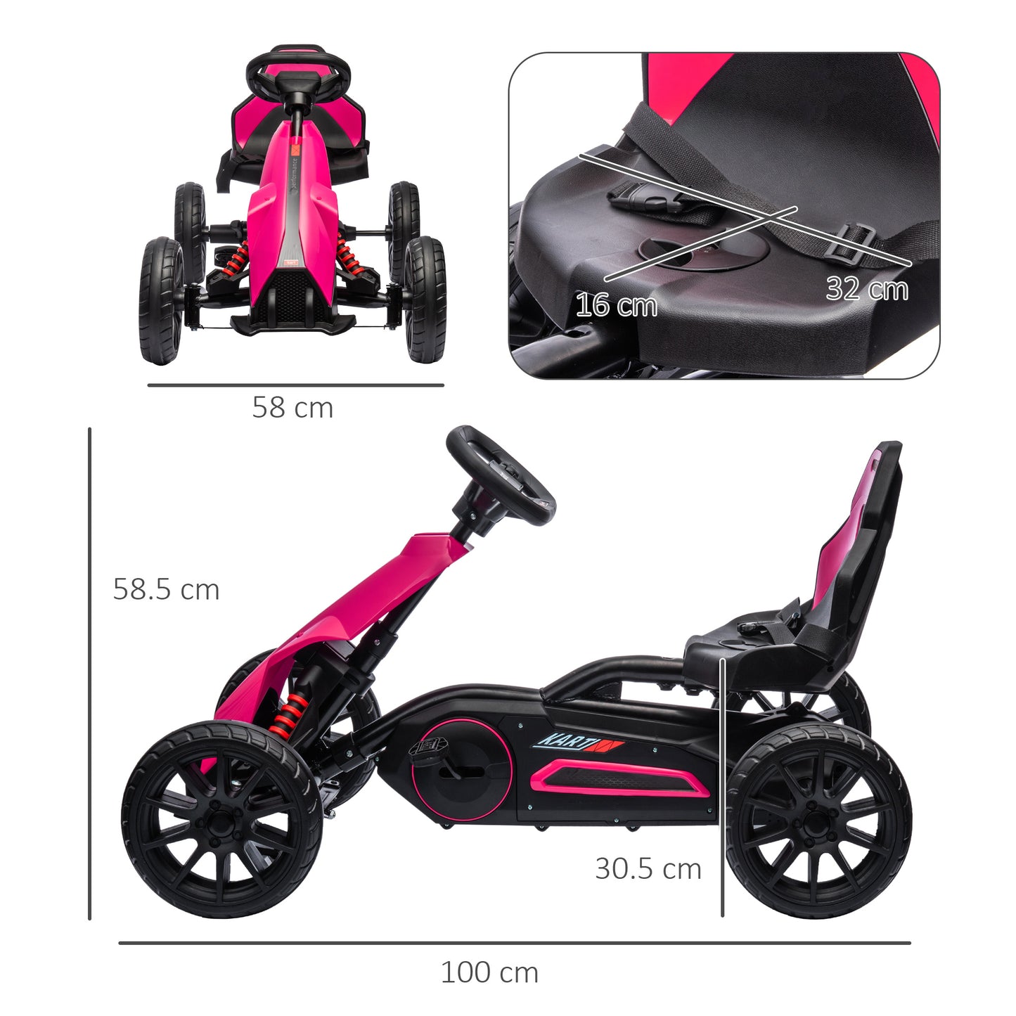 Kids Pedal Go Kart, with Adjustable Seat, EVA Wheels, Seat, Handbrake