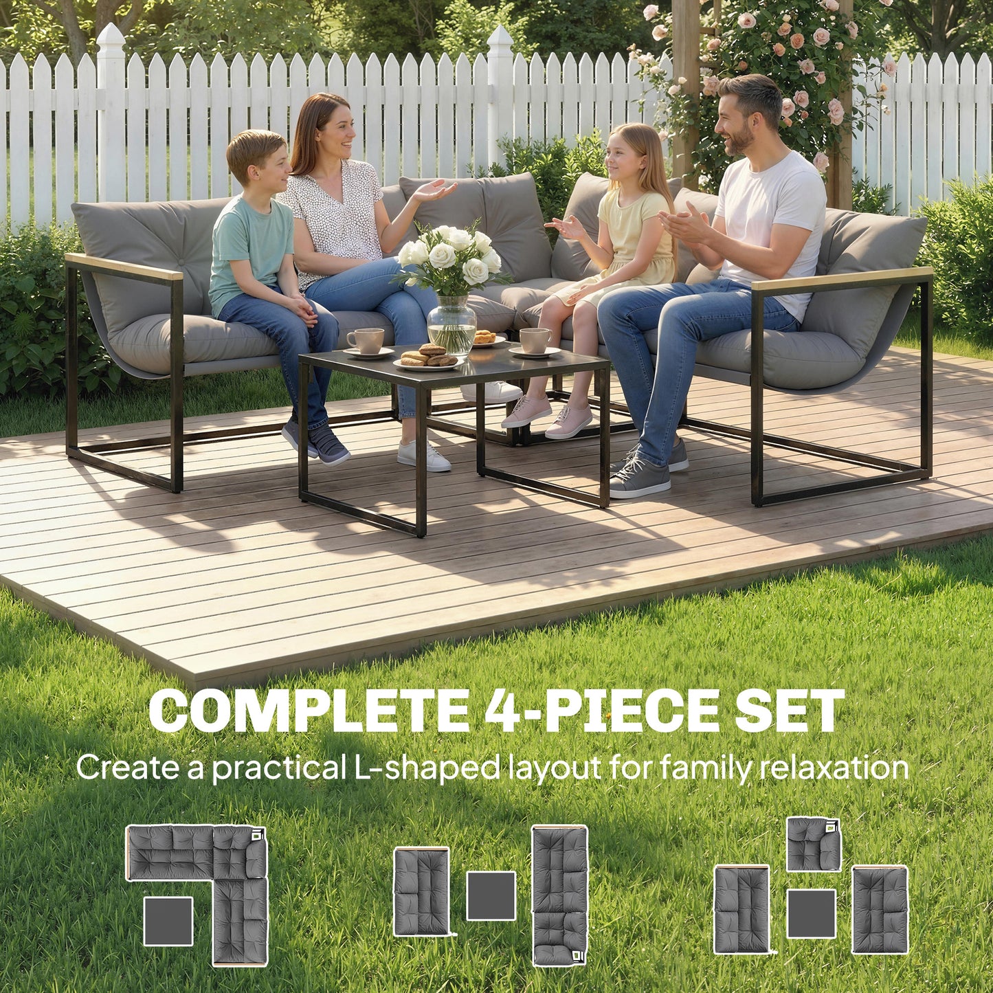 4 Piece Garden Furniture Set with Thick Cushions and Coffee Table