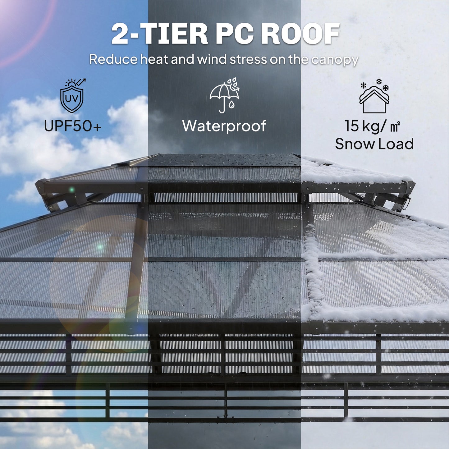 3 x 3.6 m Outdoor Hardtop Gazebo Canopy with 2-Tier Roof