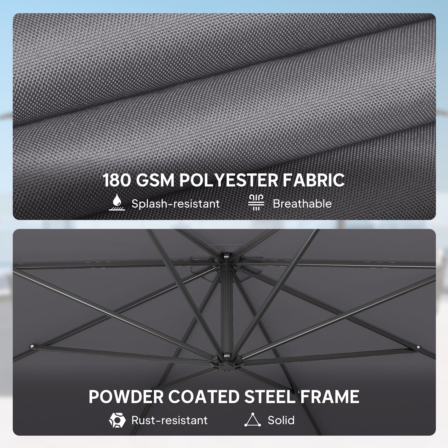 3 m Overhanging Cantilever Parasol, with Cross Base