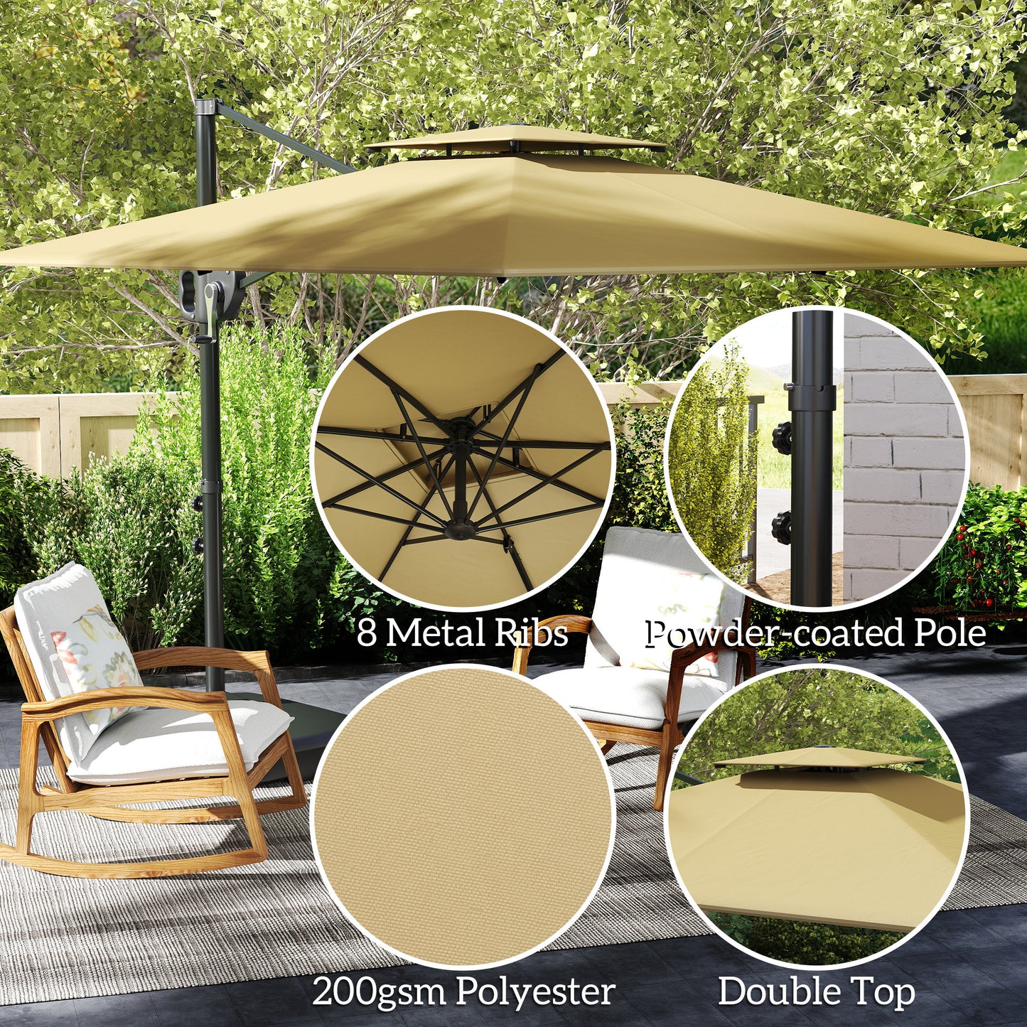 Cantilever Parasol with Weighted Base Double Top Garden Parasol