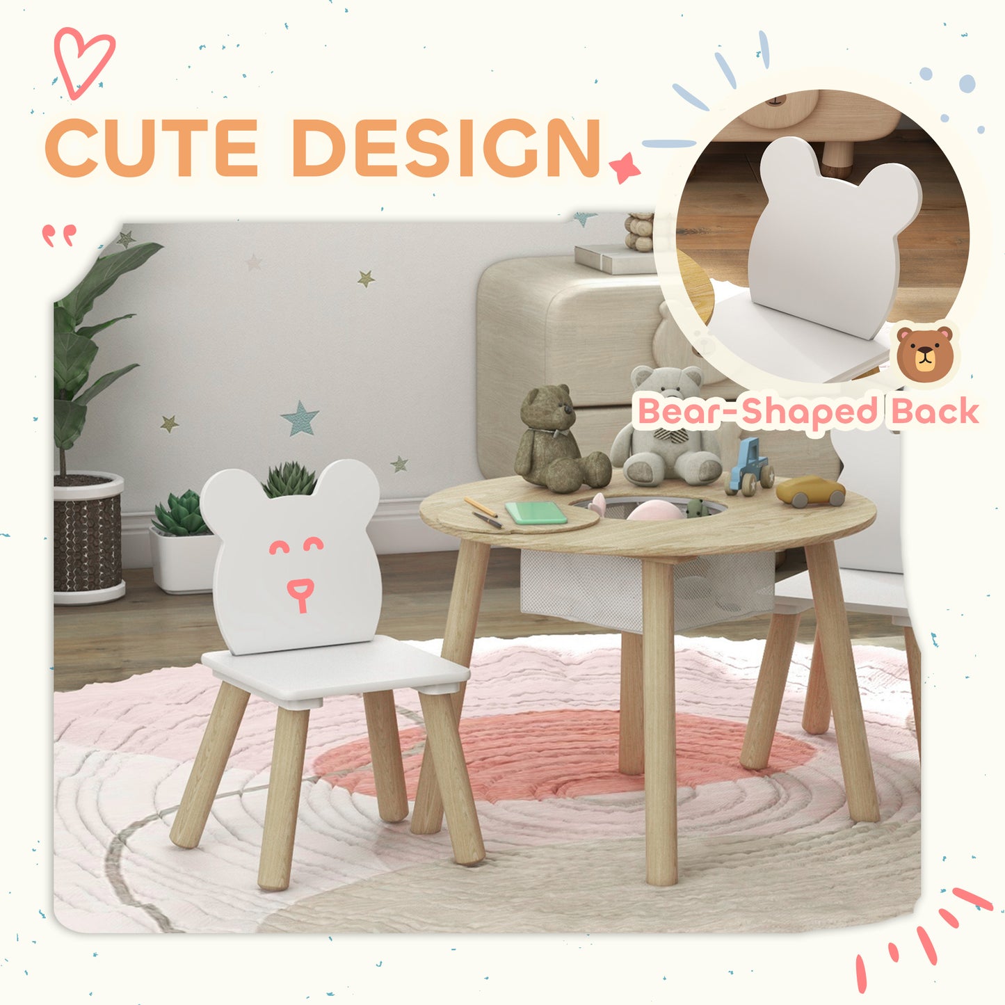 3-Piece Kids Activity Table Set with Centre Mesh Bag