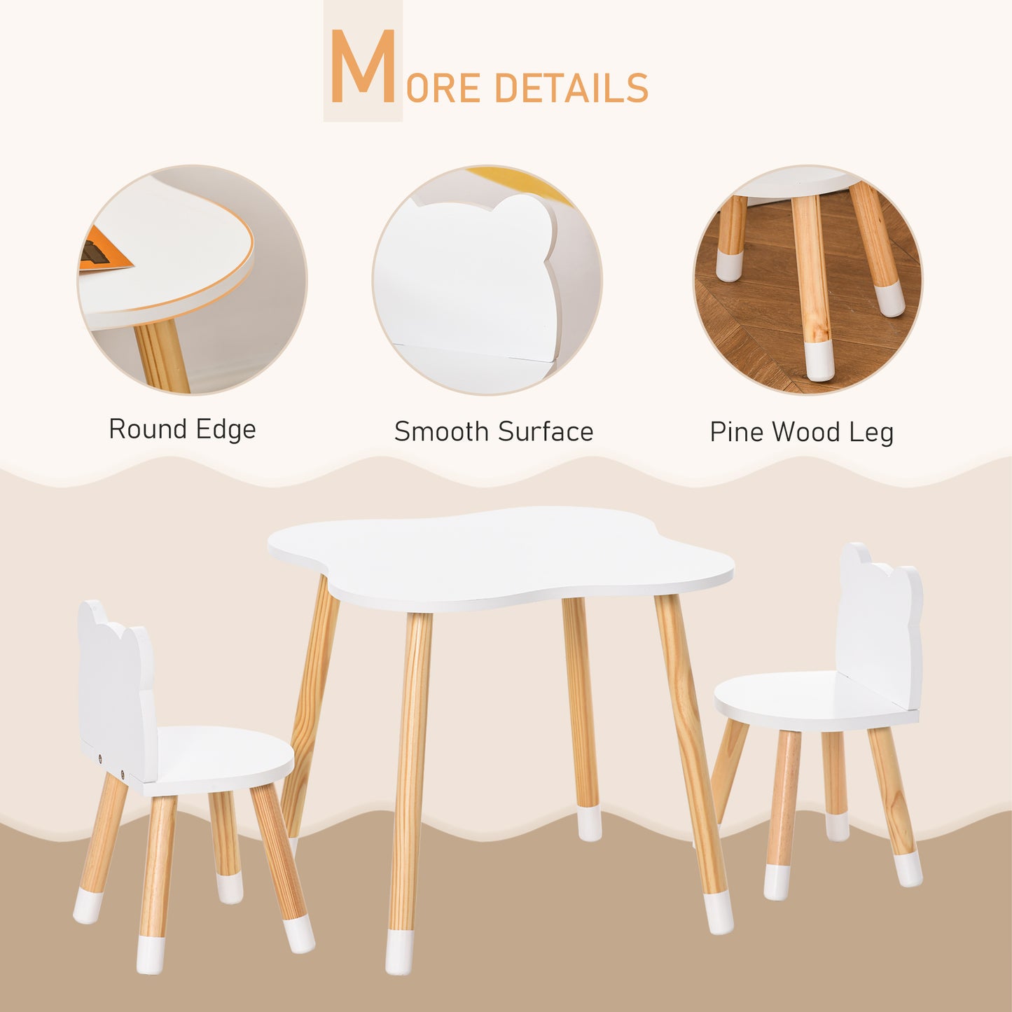 3-Piece Kids Table and Chair Set with 2 Bear-Shaped Chairs