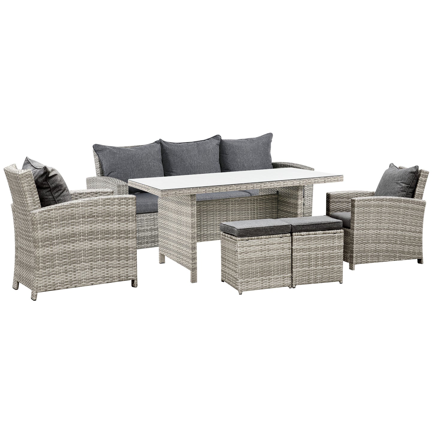 6 Pieces PE Rattan Garden Furniture Set with Three-seat