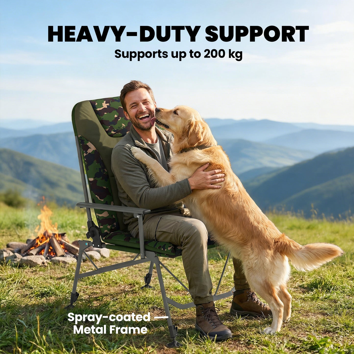 Camping Chair Padded Reclining Folding Chair with Wide Armrests