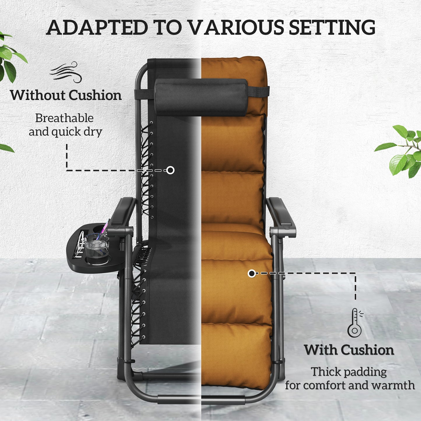Set of Two Reclining Sun Loungers, with Cushion