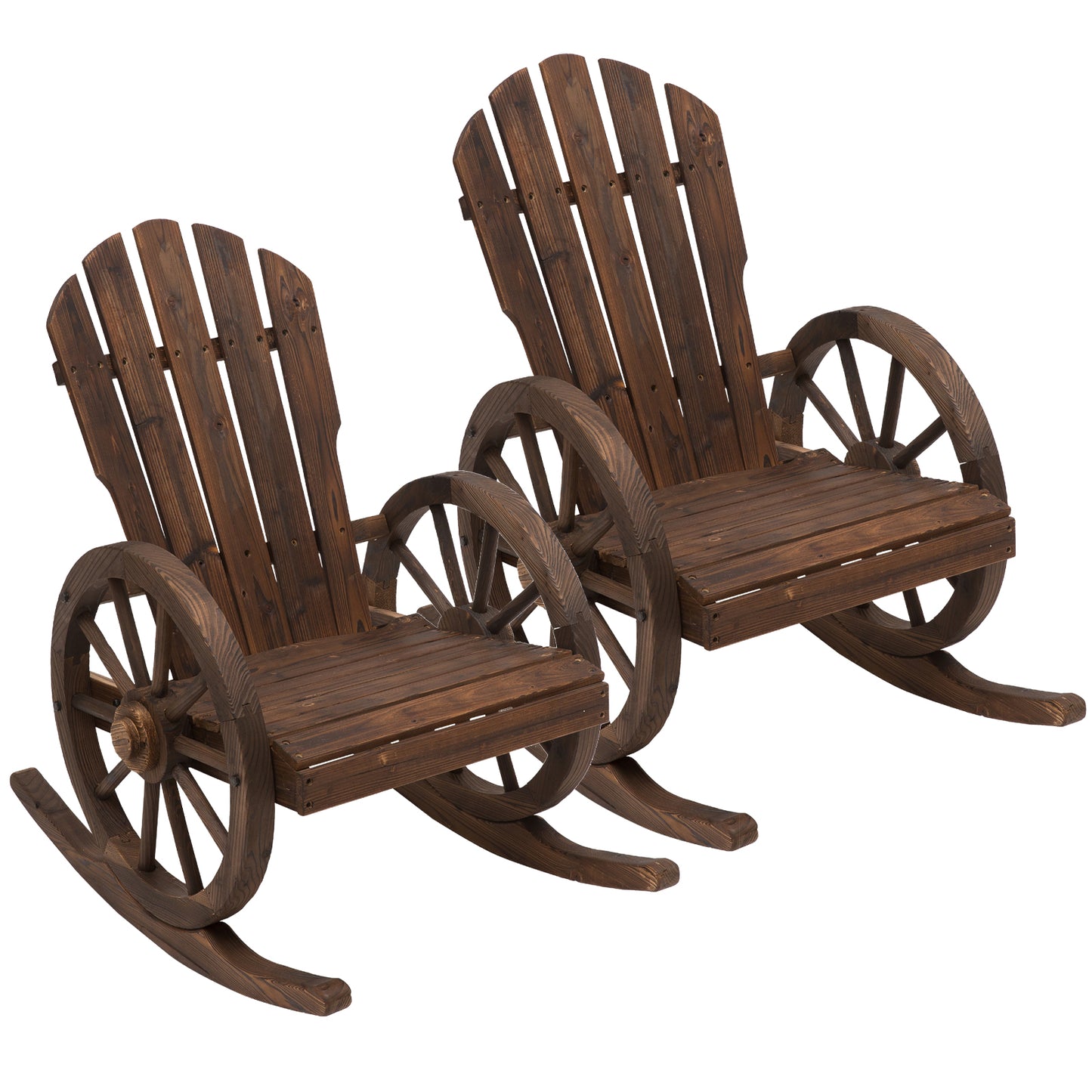 2 Piece Wooden Adirondack Rocking Chair Reclining Armchair Outdoor