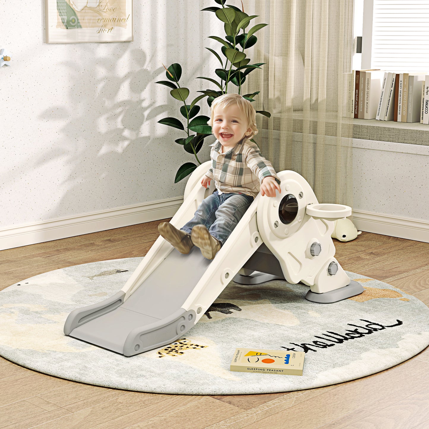 3-in-1 Kids Slide with Basketball Hoop, Climber