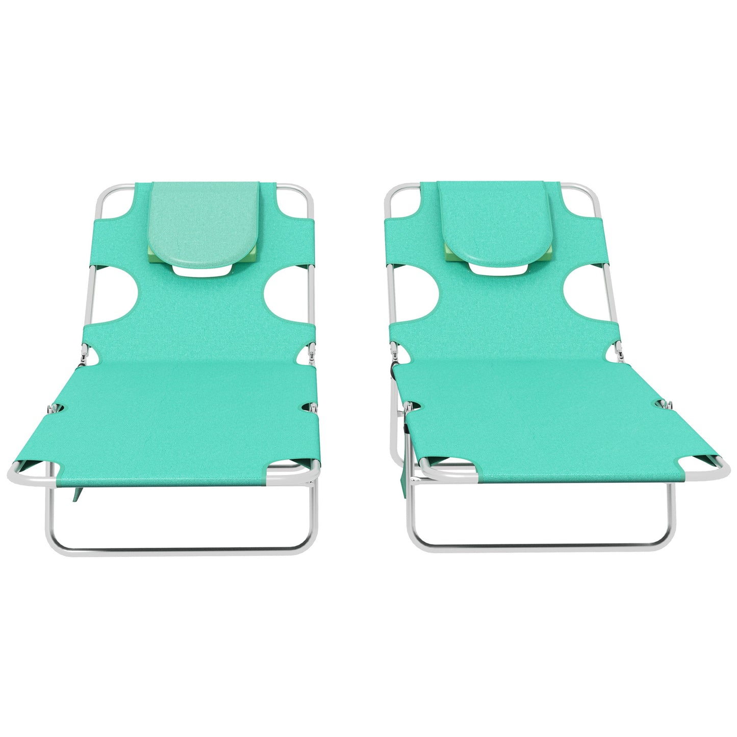 Foldable Sun Lounger Set of 2 with Reading Hole