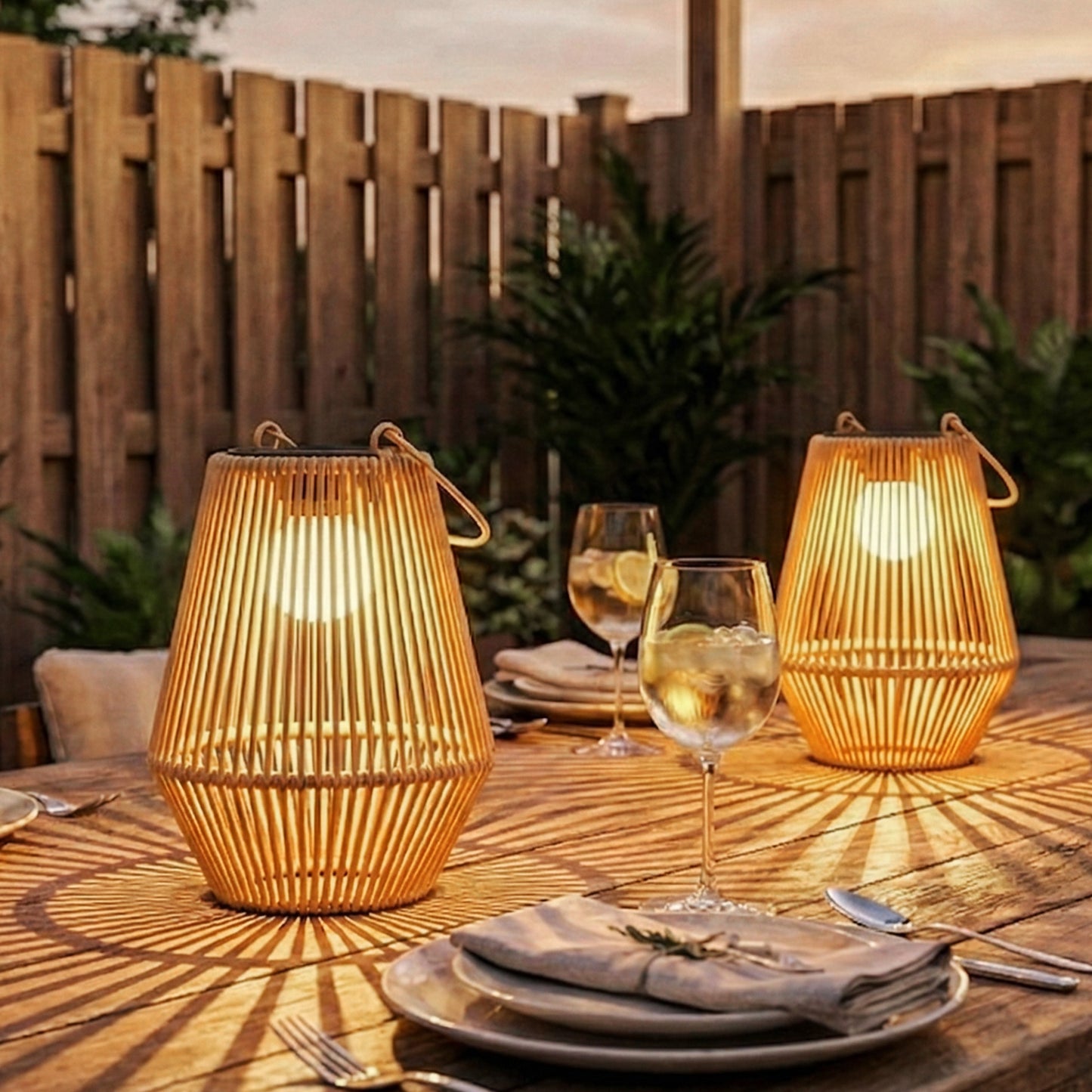 Hanging Solar Lanterns, 2 Pack Rattan Solar Lights with Handle