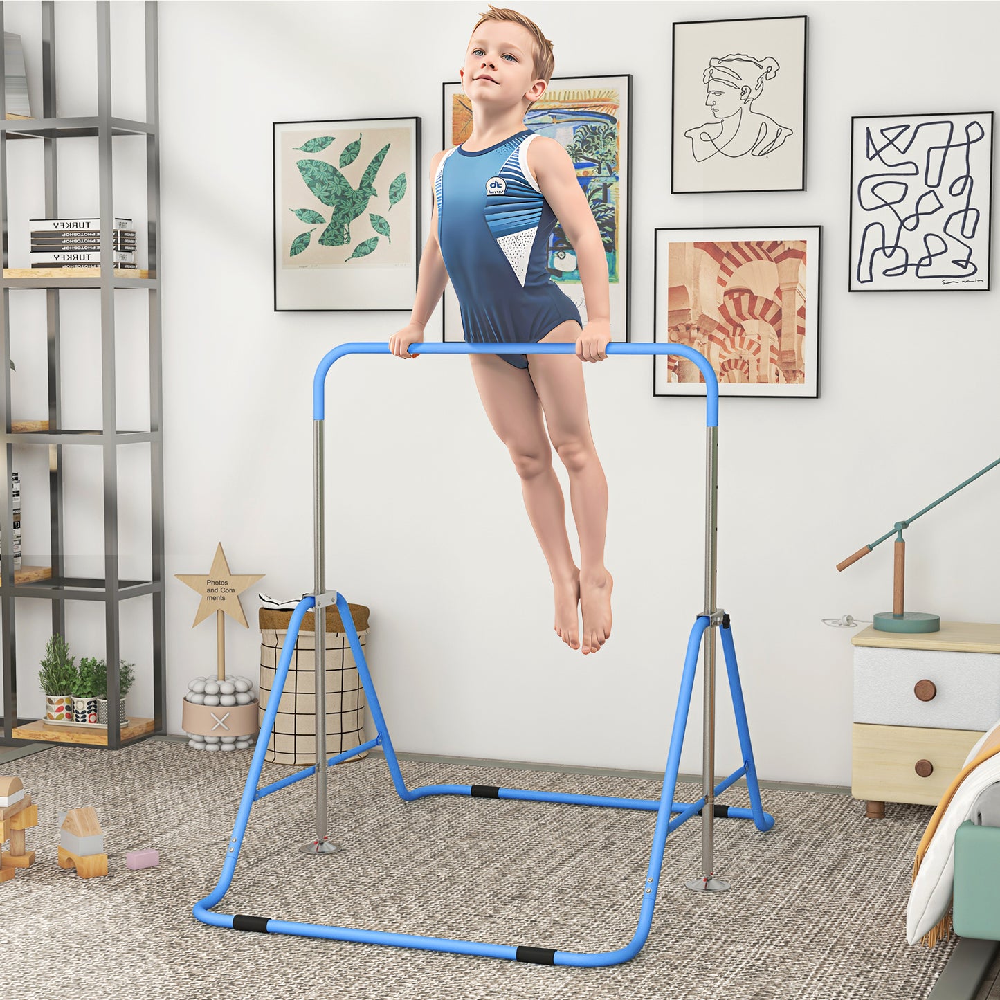 Kids Gymnastic Bar, with Adjustable Height, Foldable Horizontal Bars