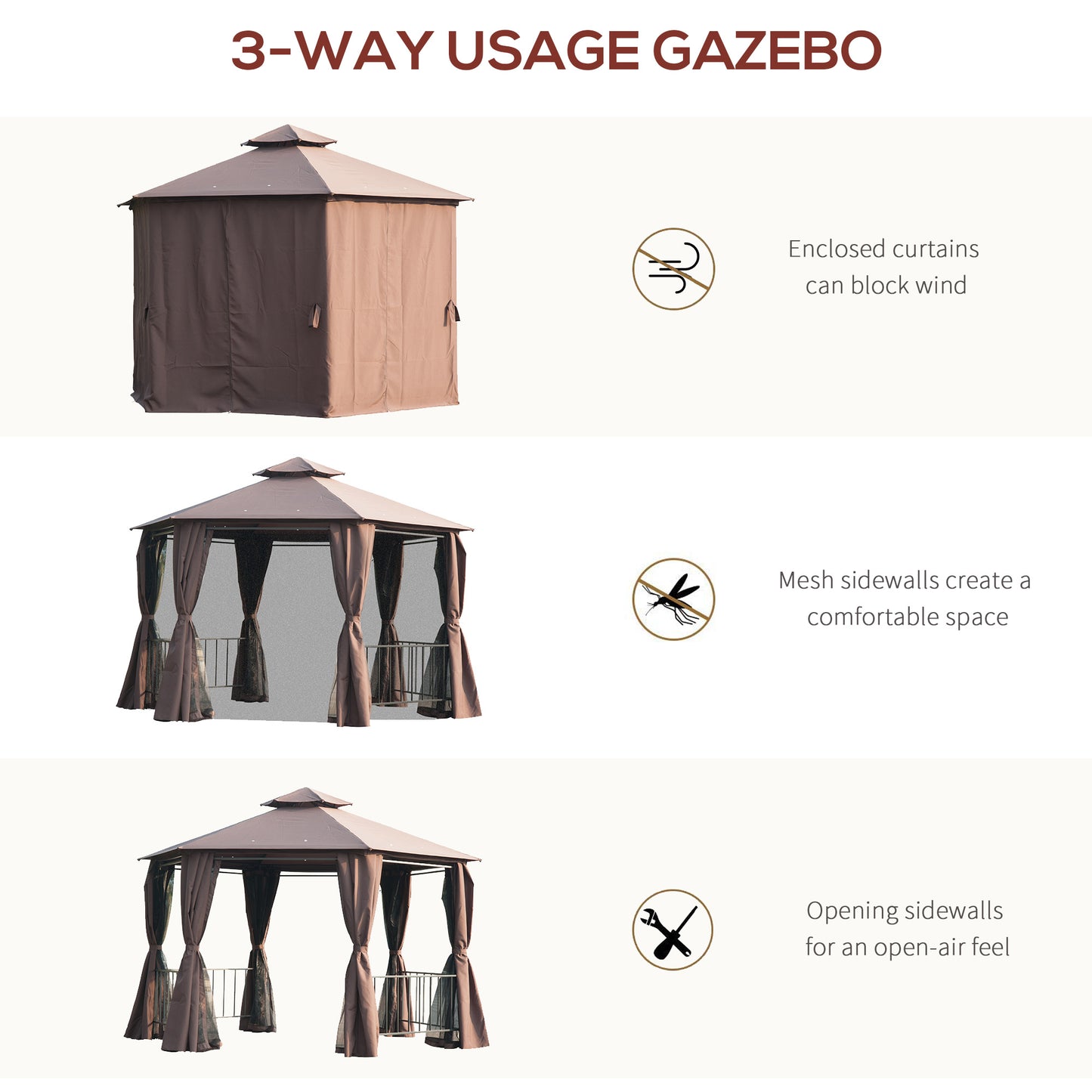 3 x 3(m) Hexagon Gazebo Patio Canopy Party Tent Outdoor Garden