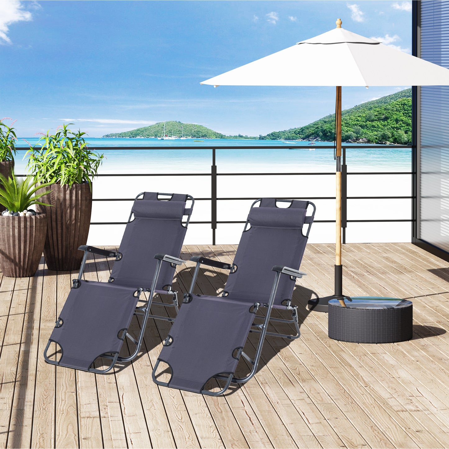 2 in 1 Folding Sun Lounger Reclining Garden Chair Set of 2