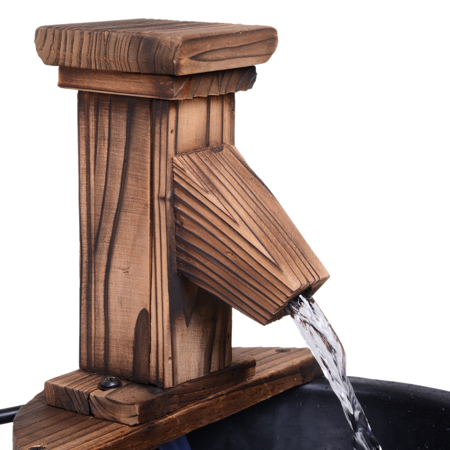 Wood Barrel Patio Water Fountain Garden Decorative Ornament Water (1)