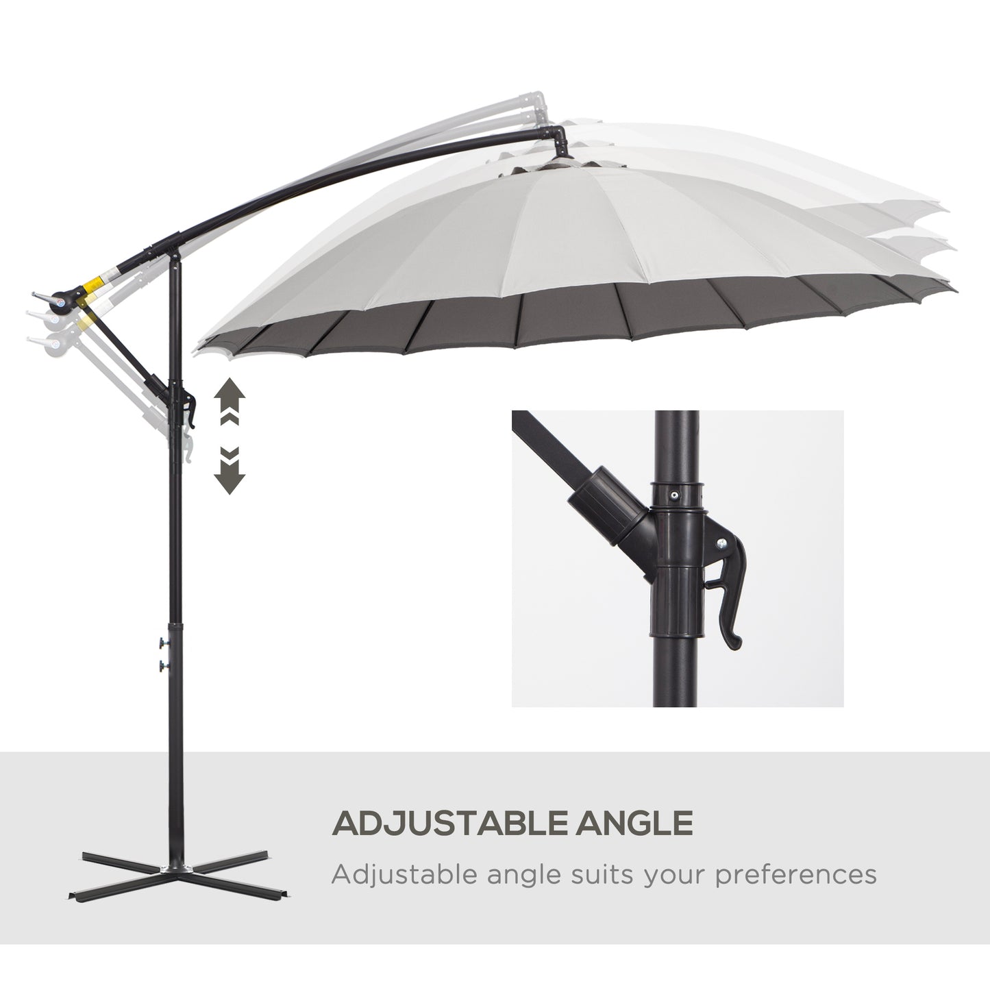 3(m) Cantilever Umbrella 18 Ribs & Vents Adjustable Angle for Patio