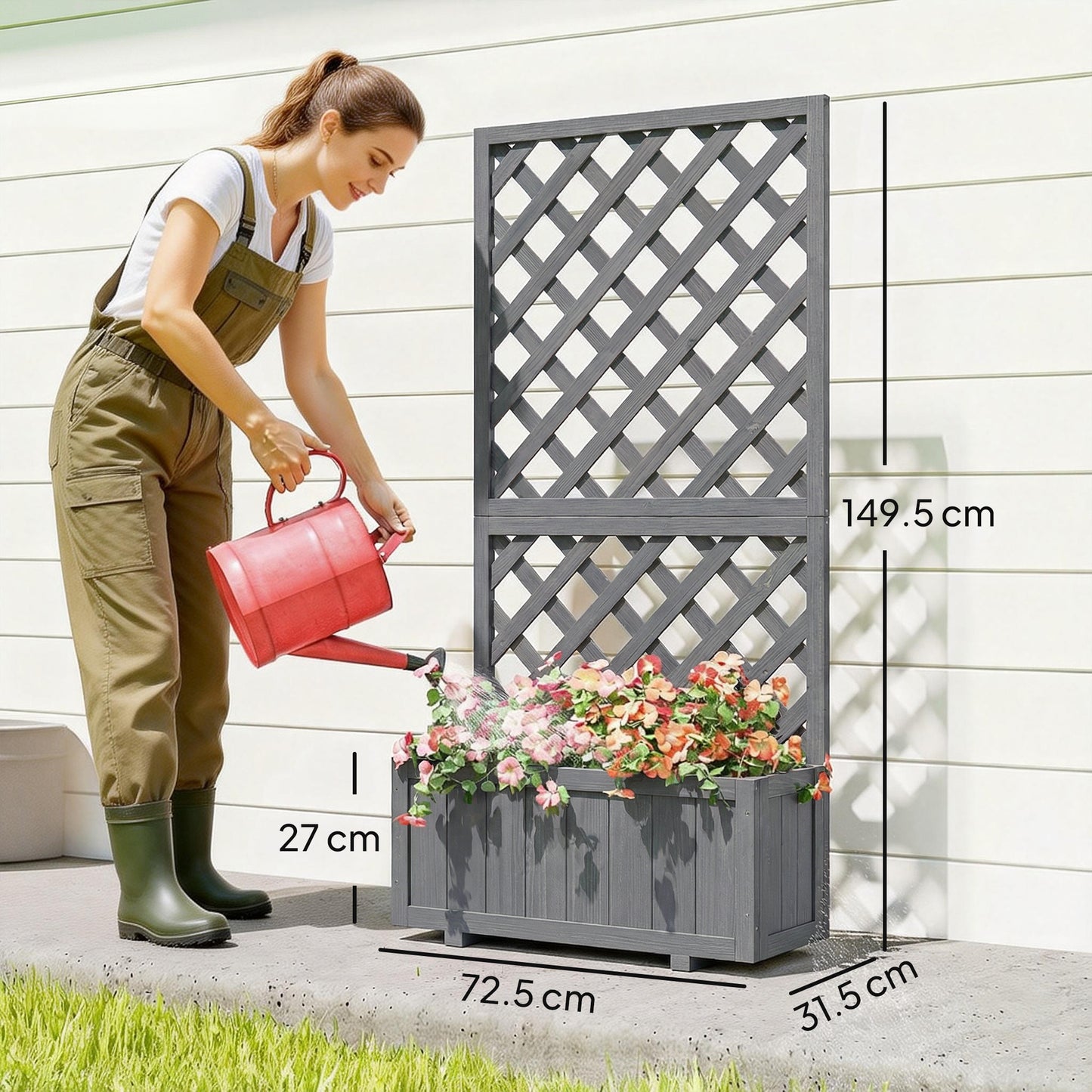 Wood Planter with Trellis for Climbing Plants, Raised Bed