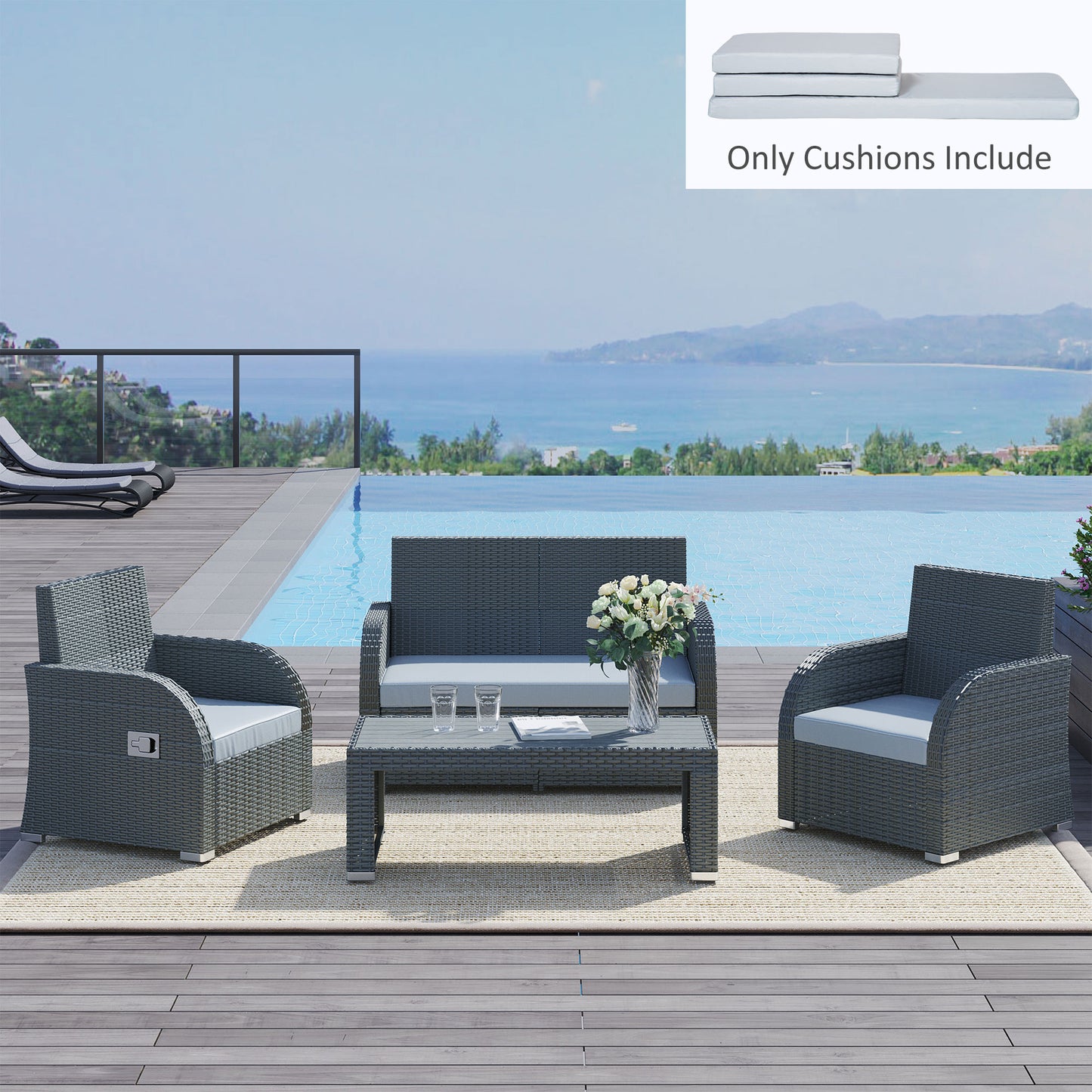 3 PCs Outdoor Seat Cushion for Rattan Furniture