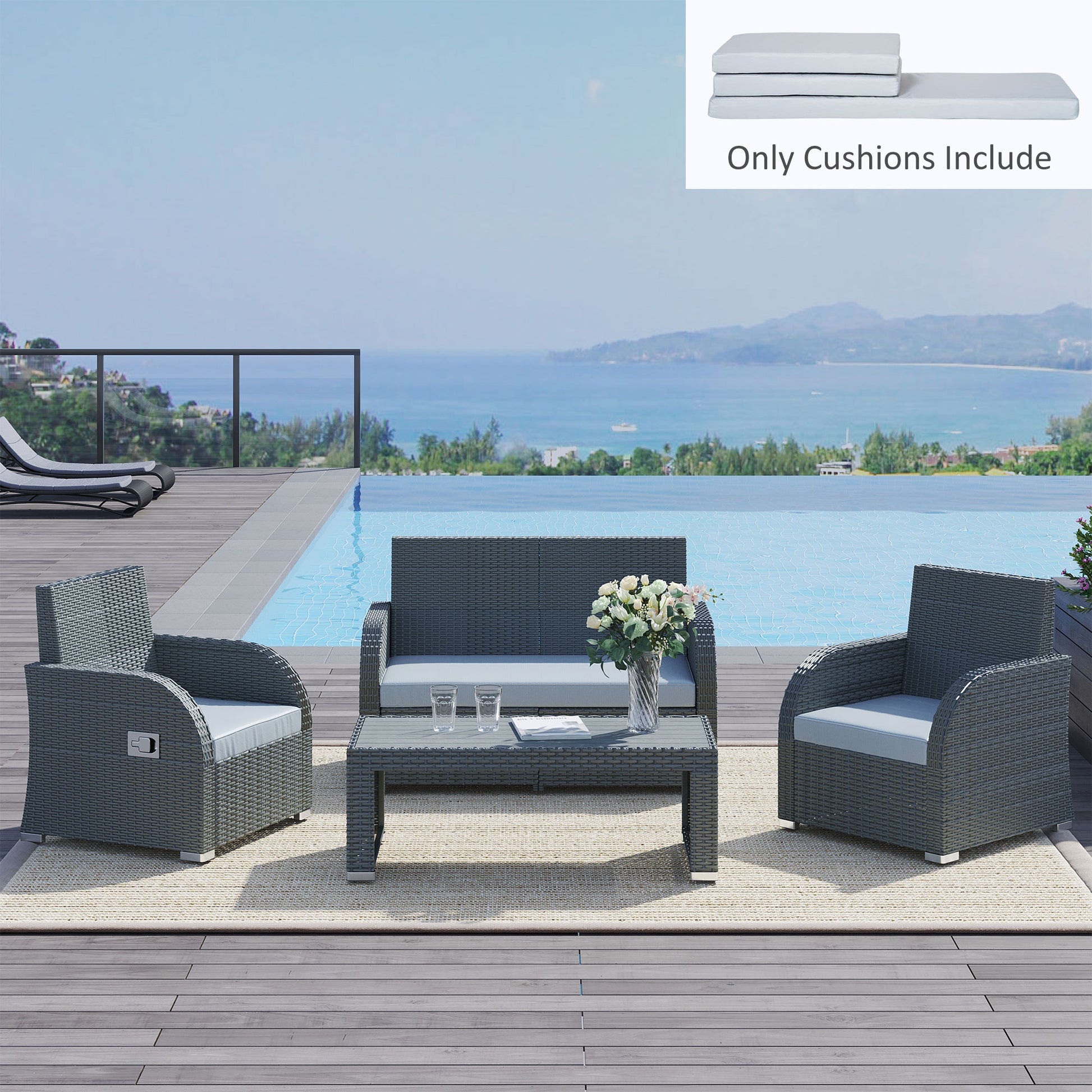 3 PCs Outdoor Seat Cushion for Rattan Furniture