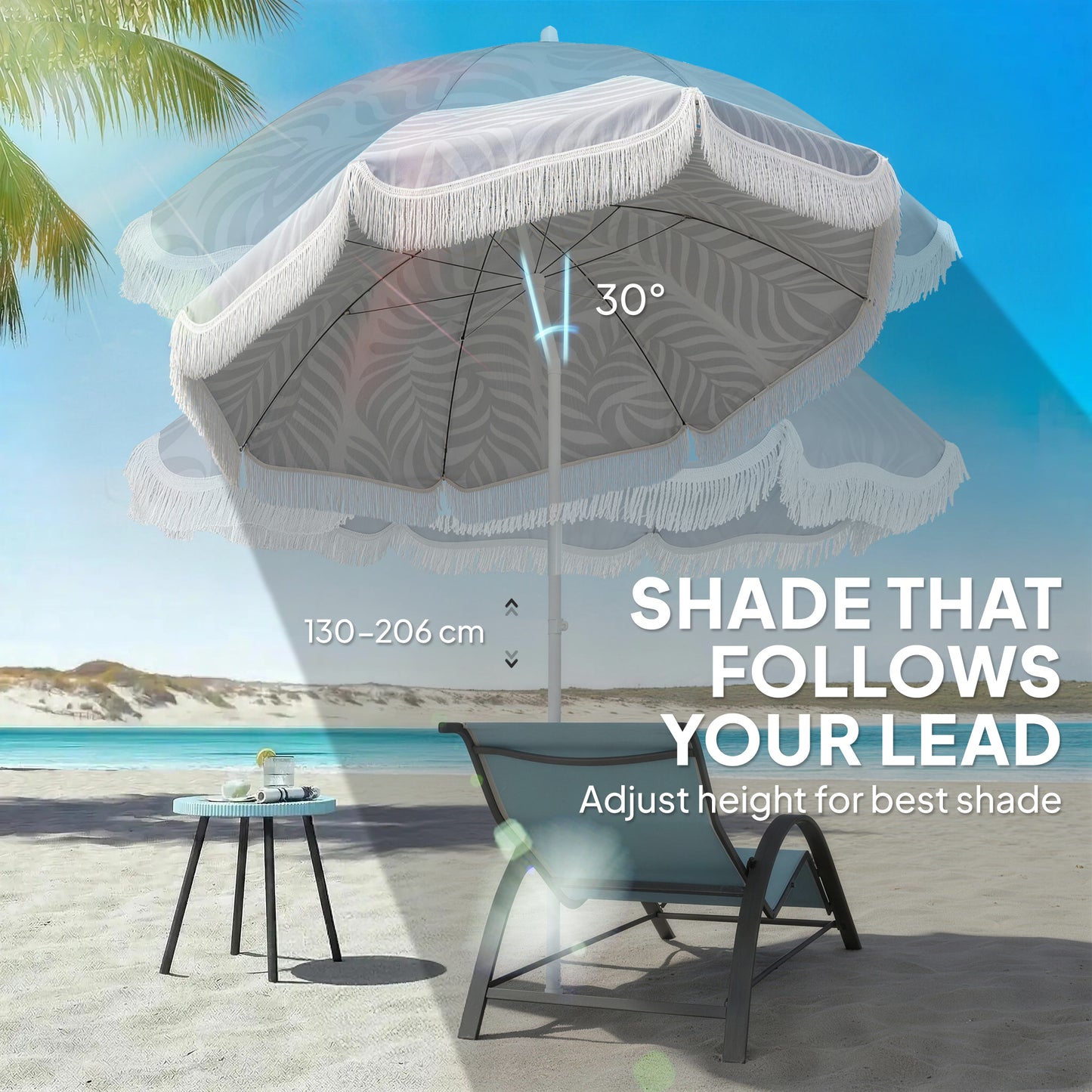 1.8 m Beach Umbrella Parasol with Sand Anchor