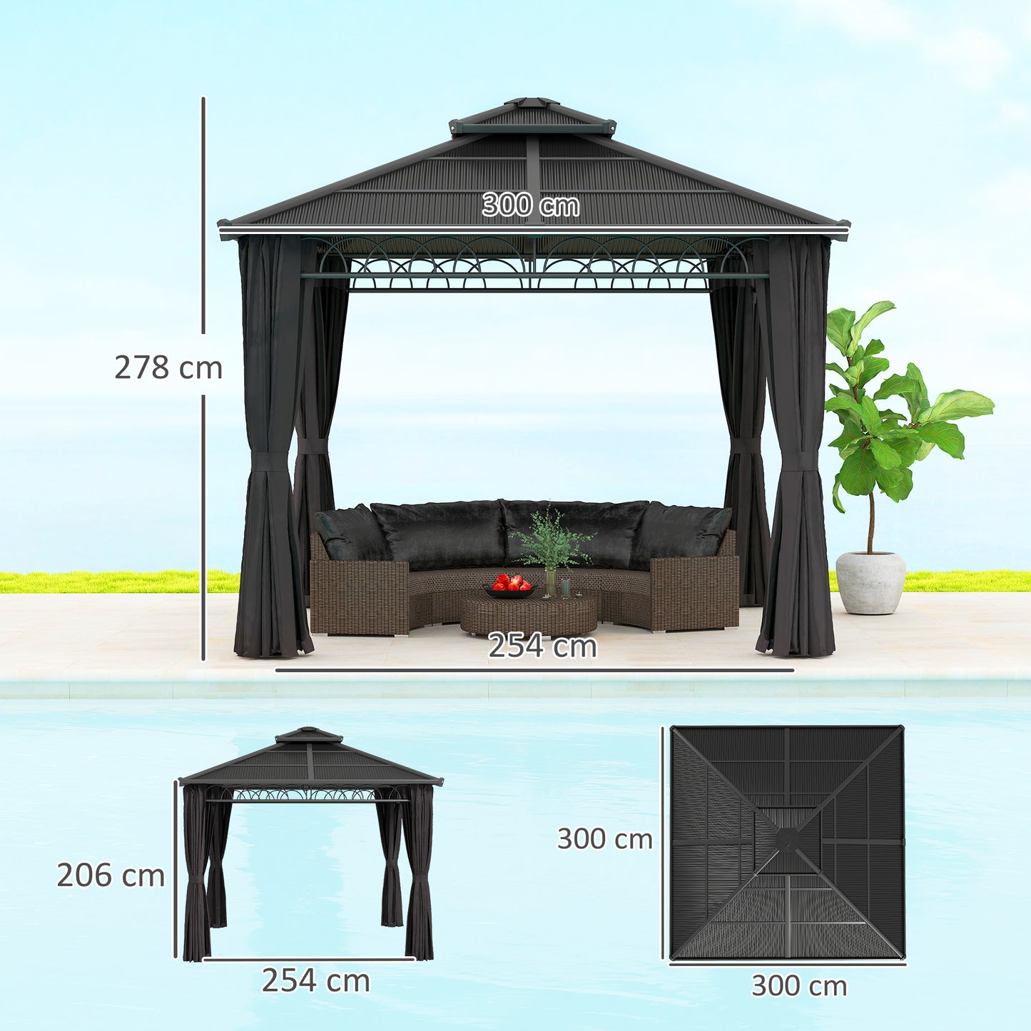 3 x 3 (m) Outdoor Polycarbonate Gazebo