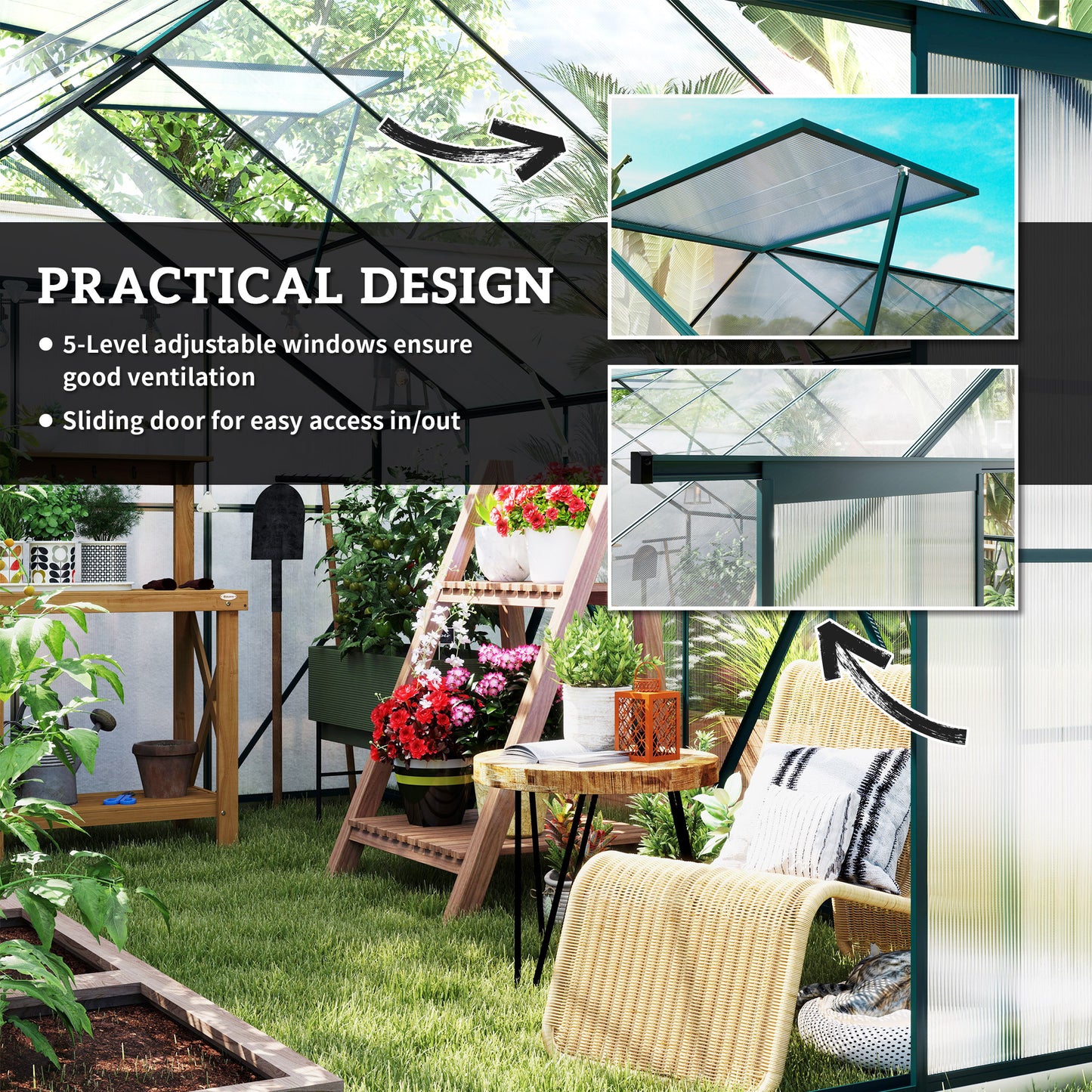 8 x 12ft Aluminium Greenhouse Polycarbonate Walk in Garden