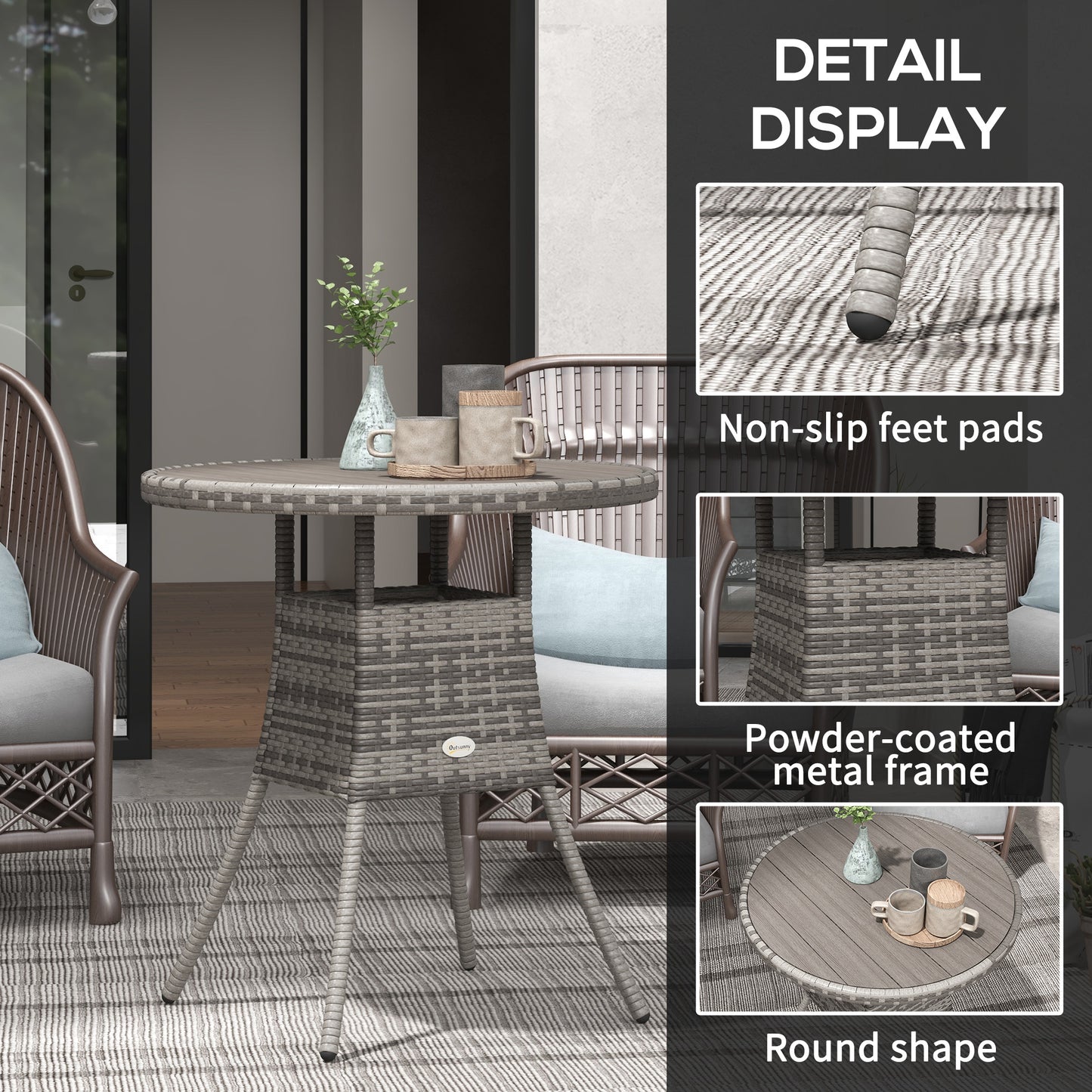 70 cm Wood-Effect Rattan Garden Table