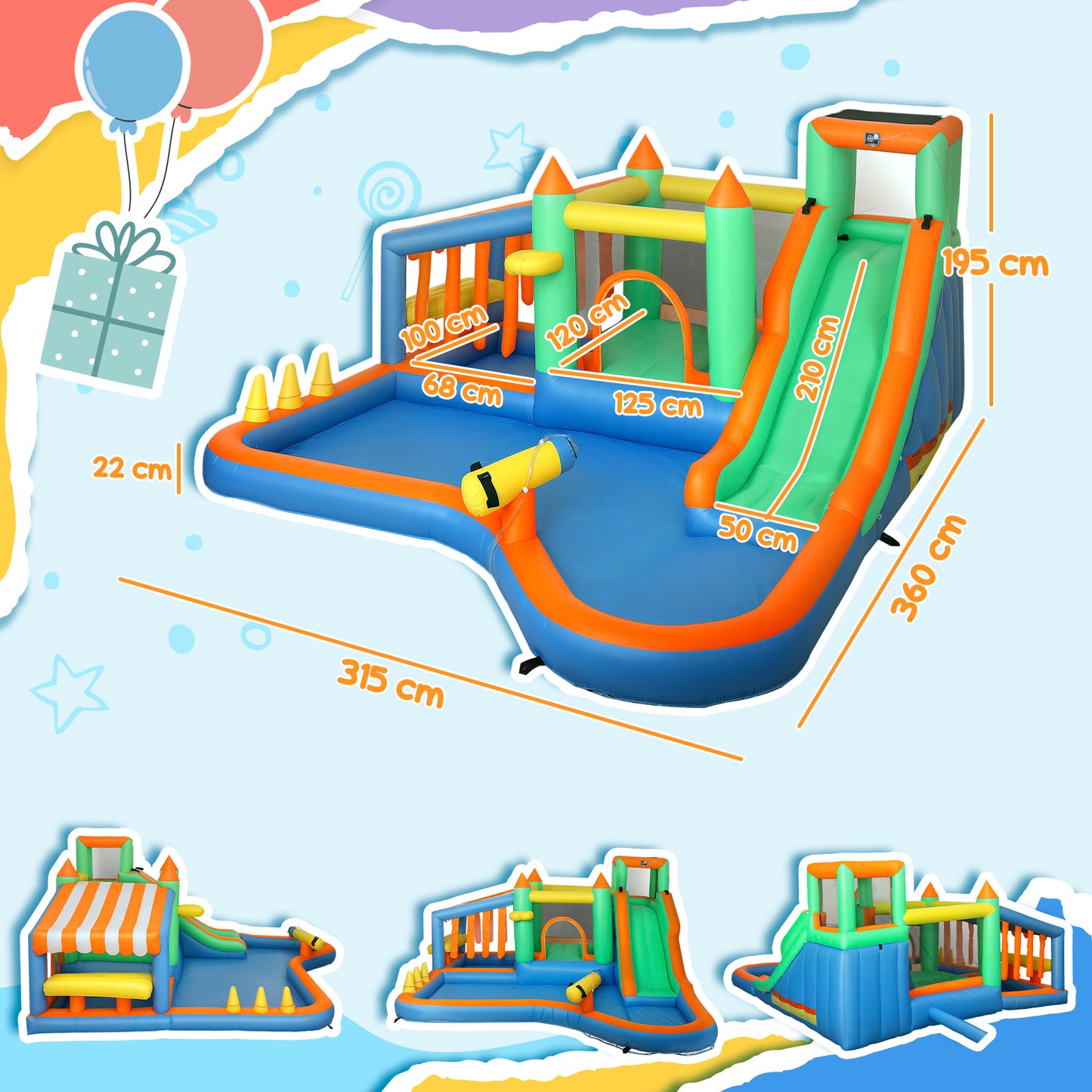 8 in 1 Inflatable Bounce House with 550W Blower, Slide, 2 Pools