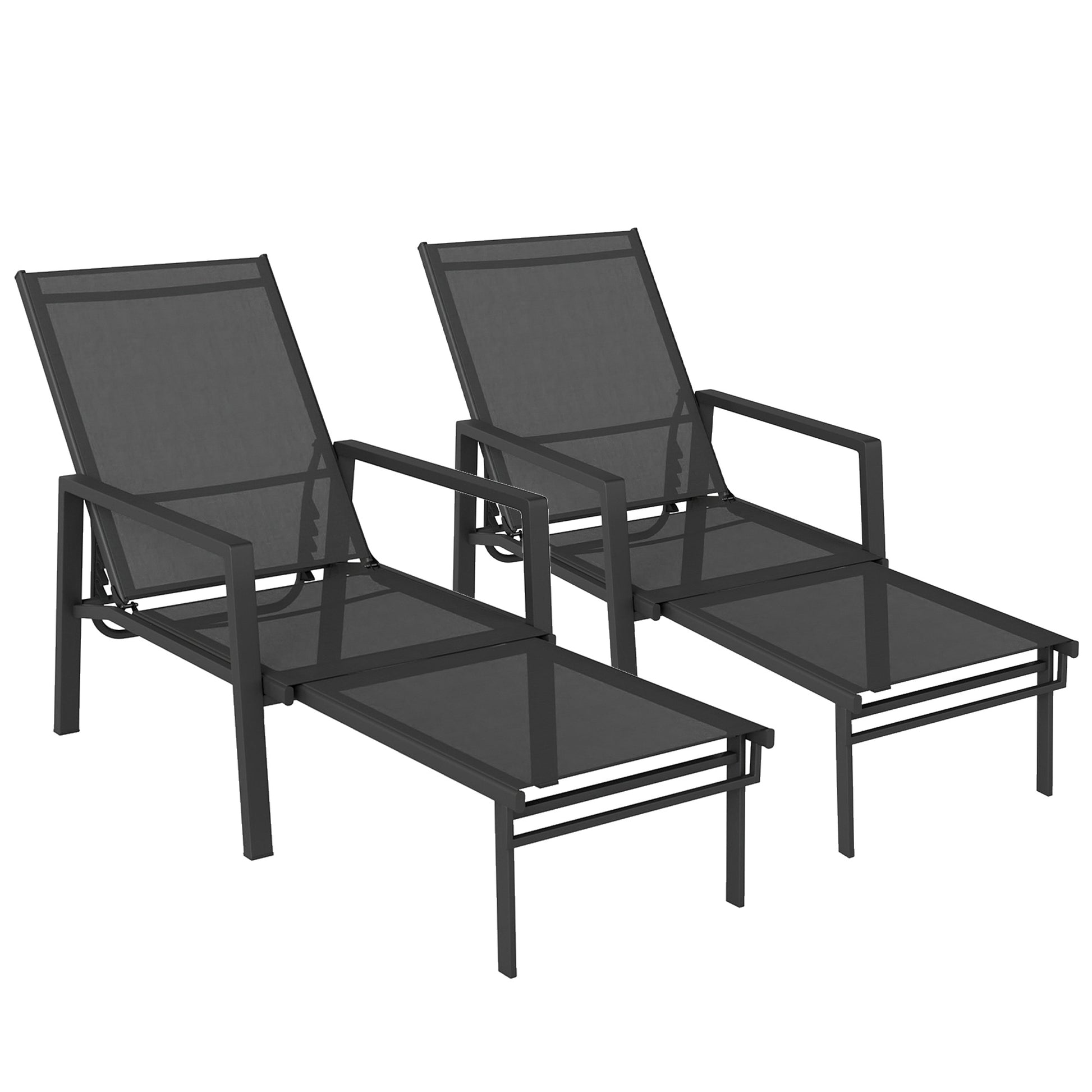 Sun Loungers Set of 2 Retractable Footrest 5-Position Adjustable