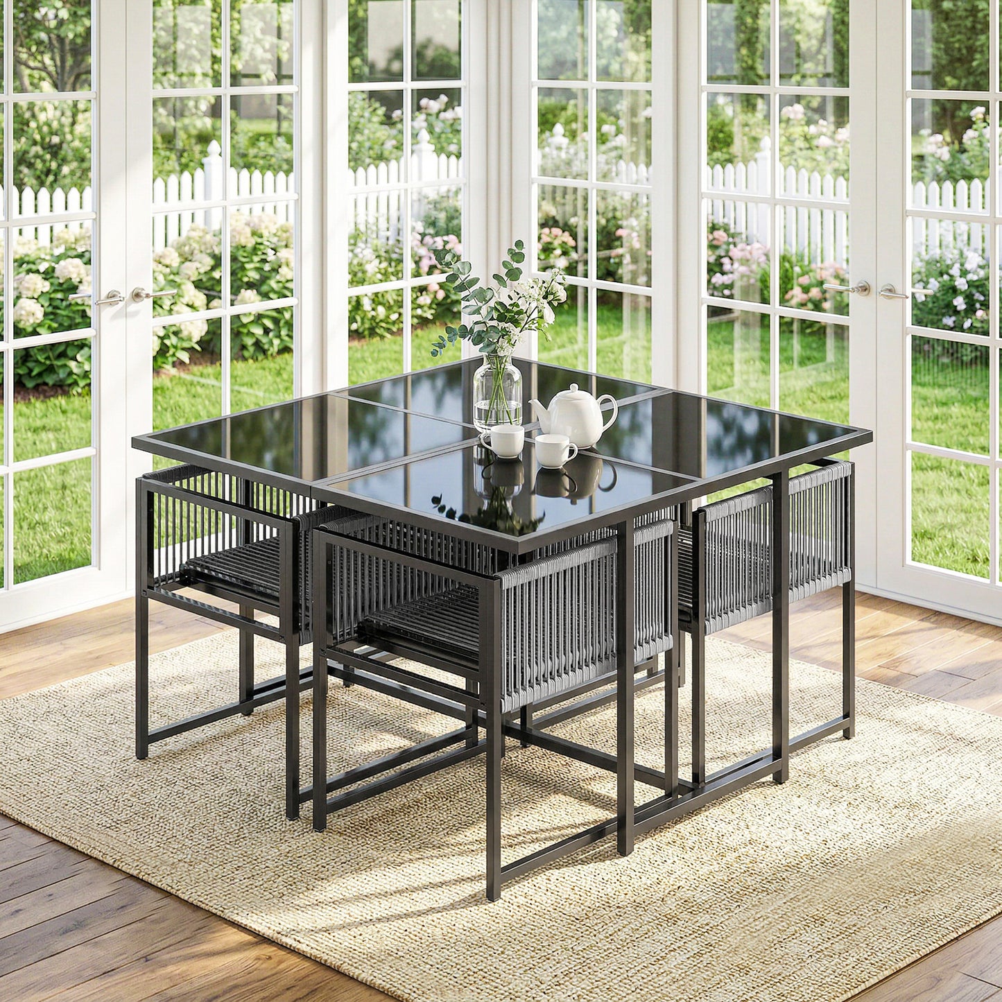 5 Pieces Garden Dining Set, Outdoor Patio Cube Set
