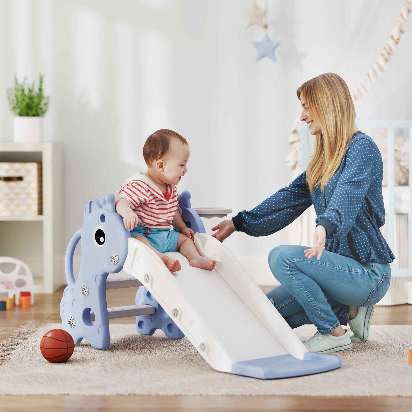 3 in 1 Kids Slide with Climber, Basketball Hoop and Ball