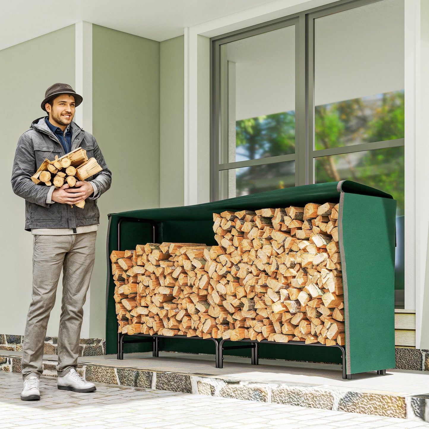 Firewood Rack with Waterproof Cover
