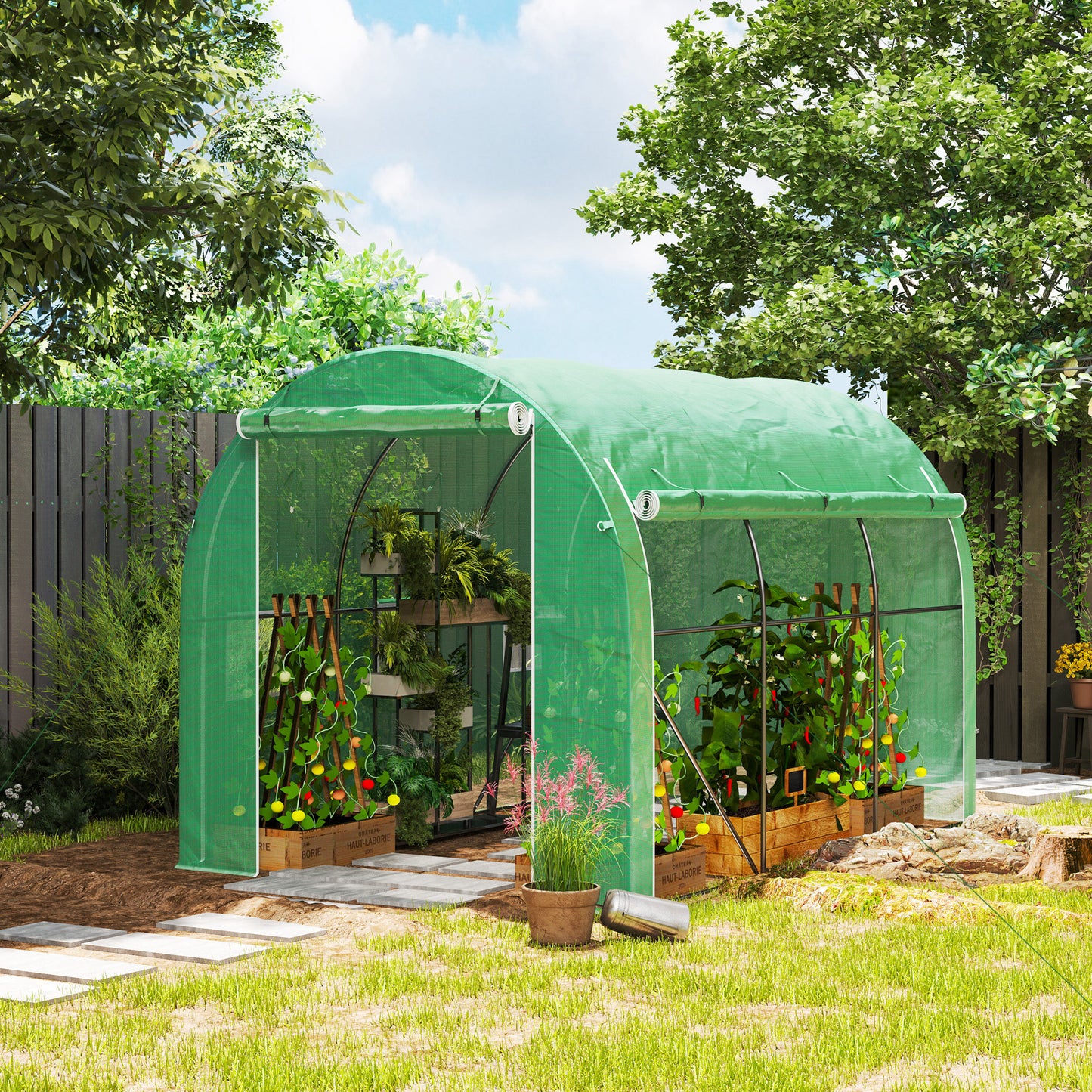 296 x 196cm Steel Frame Polytunnel Greenhouse