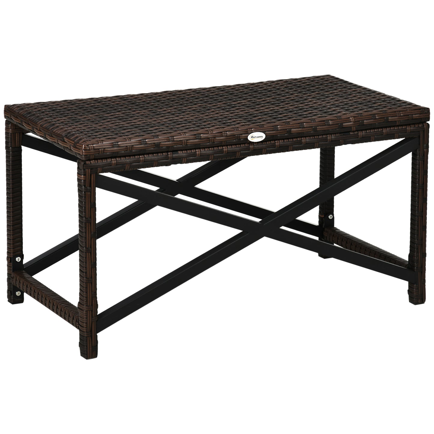 PE Rattan Garden Side Table, Outdoor Coffee Table with X-Shape Frame
