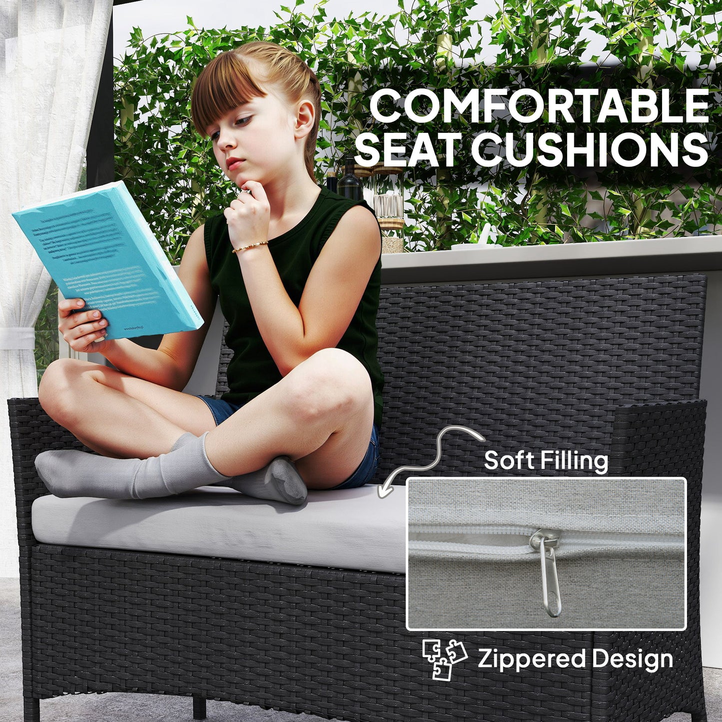 4 Piece Rattan Garden Furniture Sofa Set with Loveseat, Armchairs