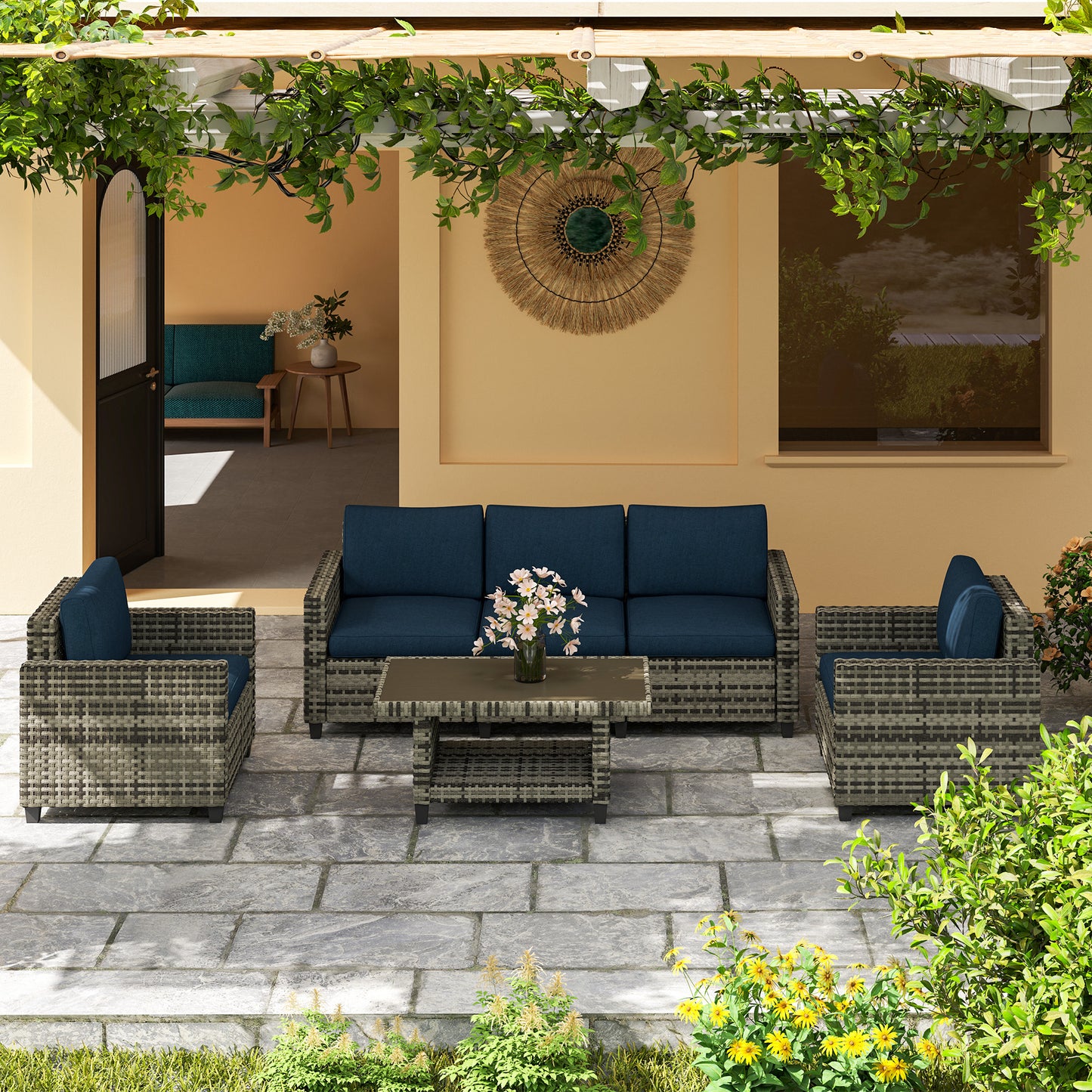 Six-Piece Modular Rattan Sofa Set