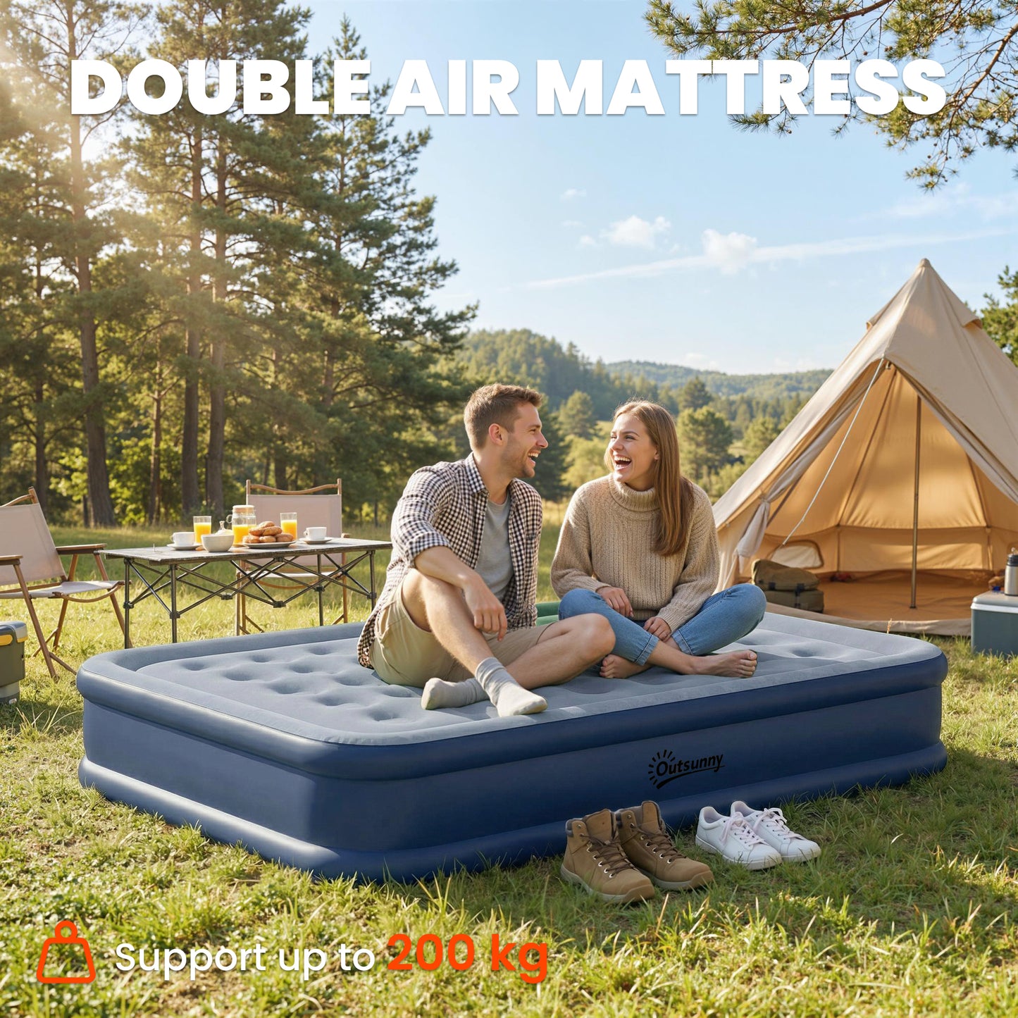 Inflatable Mattress, Double Air Bed with Built-in Electric Pump