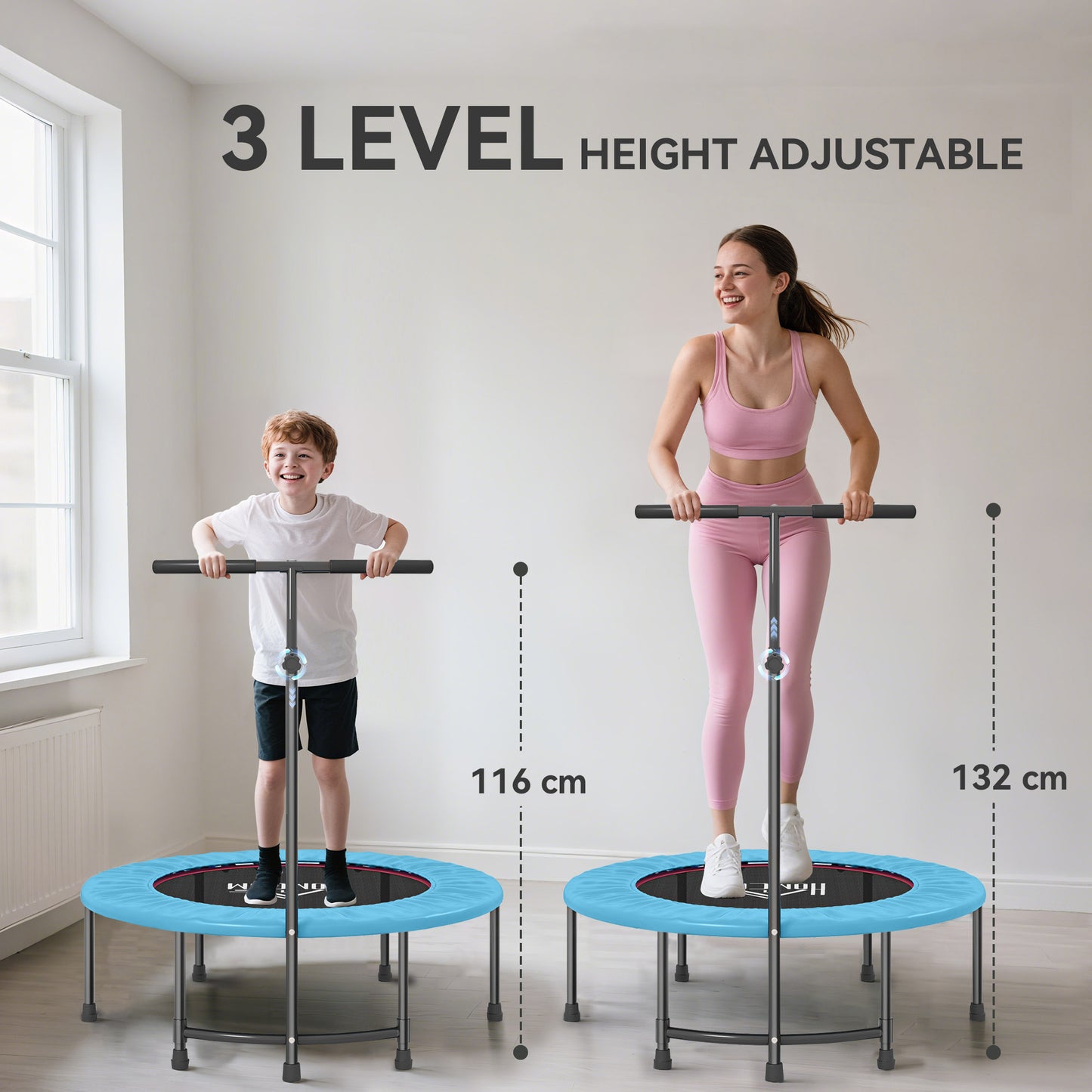 40" Fitness Trampoline with Adjustable Handle, Rebounder Trampoline