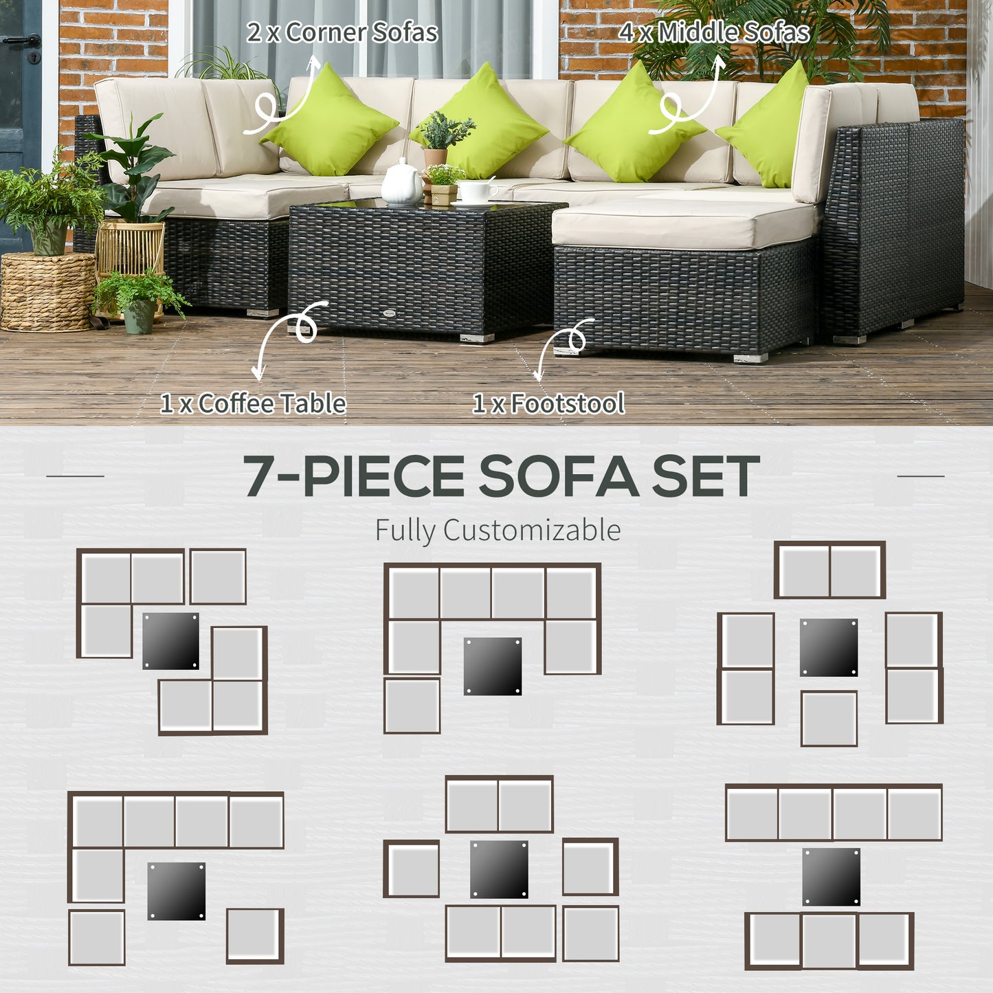 7-Seater PE Rattan Corner Sofa Set, Garden Furniture Set