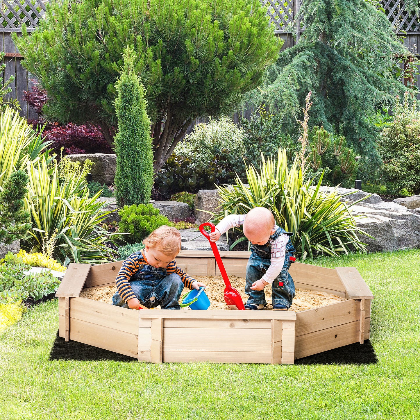 Kids Wooden Sand Pit Children Sandbox with Cover Outdoor Playset
