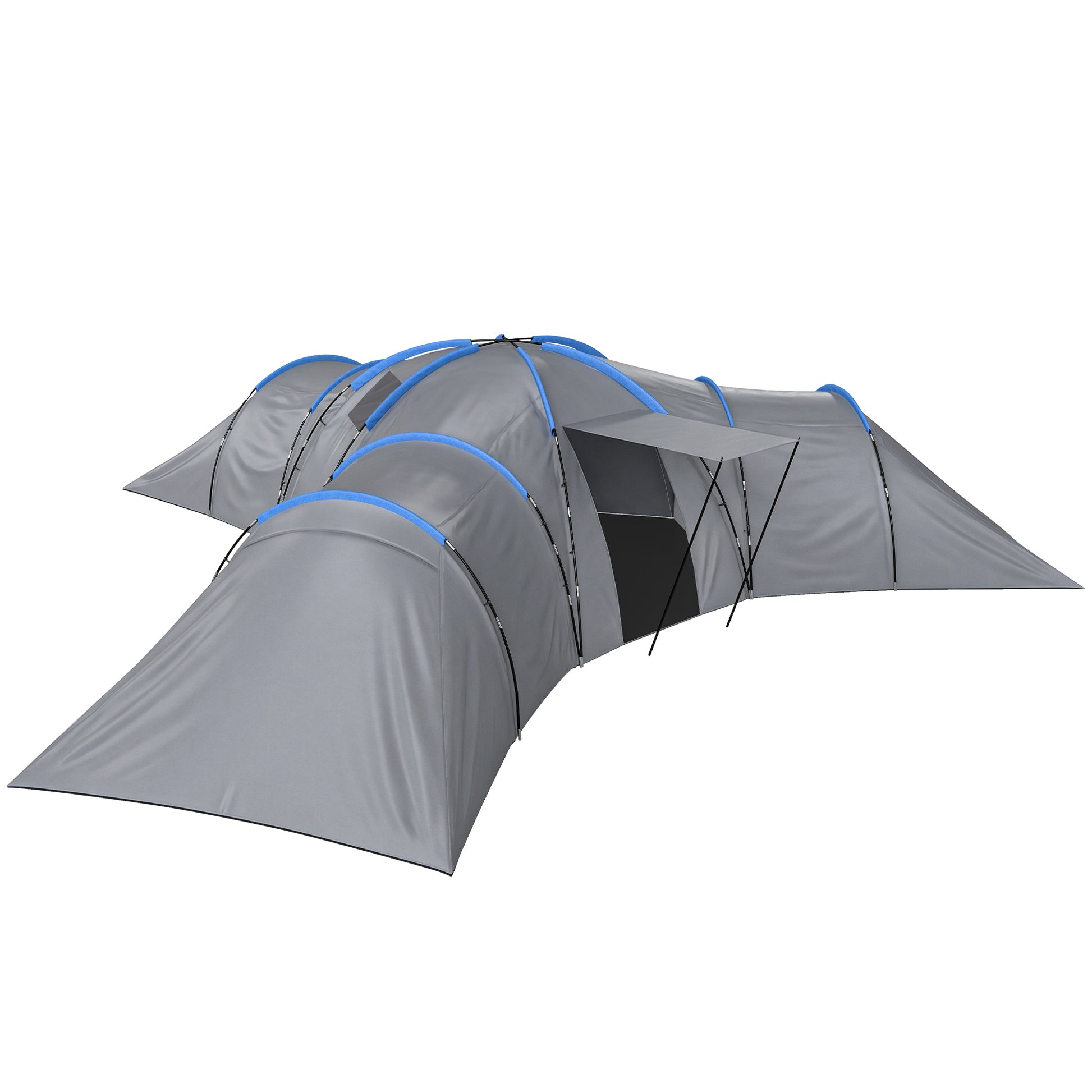 6-9 Man Large Tunnel Tent with 3 Bedrooms, Living Area and Porch