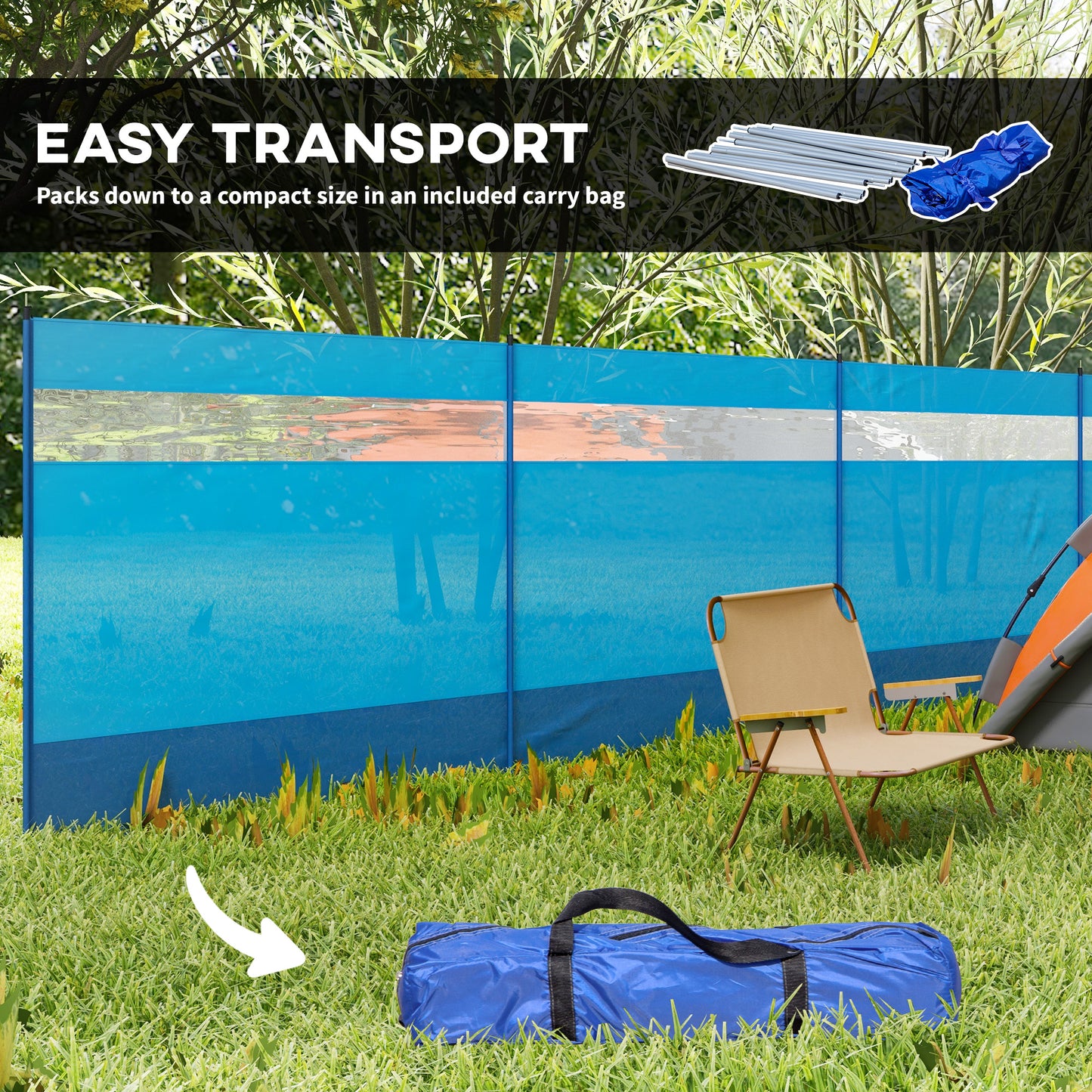 Camping Windbreaker with Clear Windows, Carry Bag and Steel Poles (1)