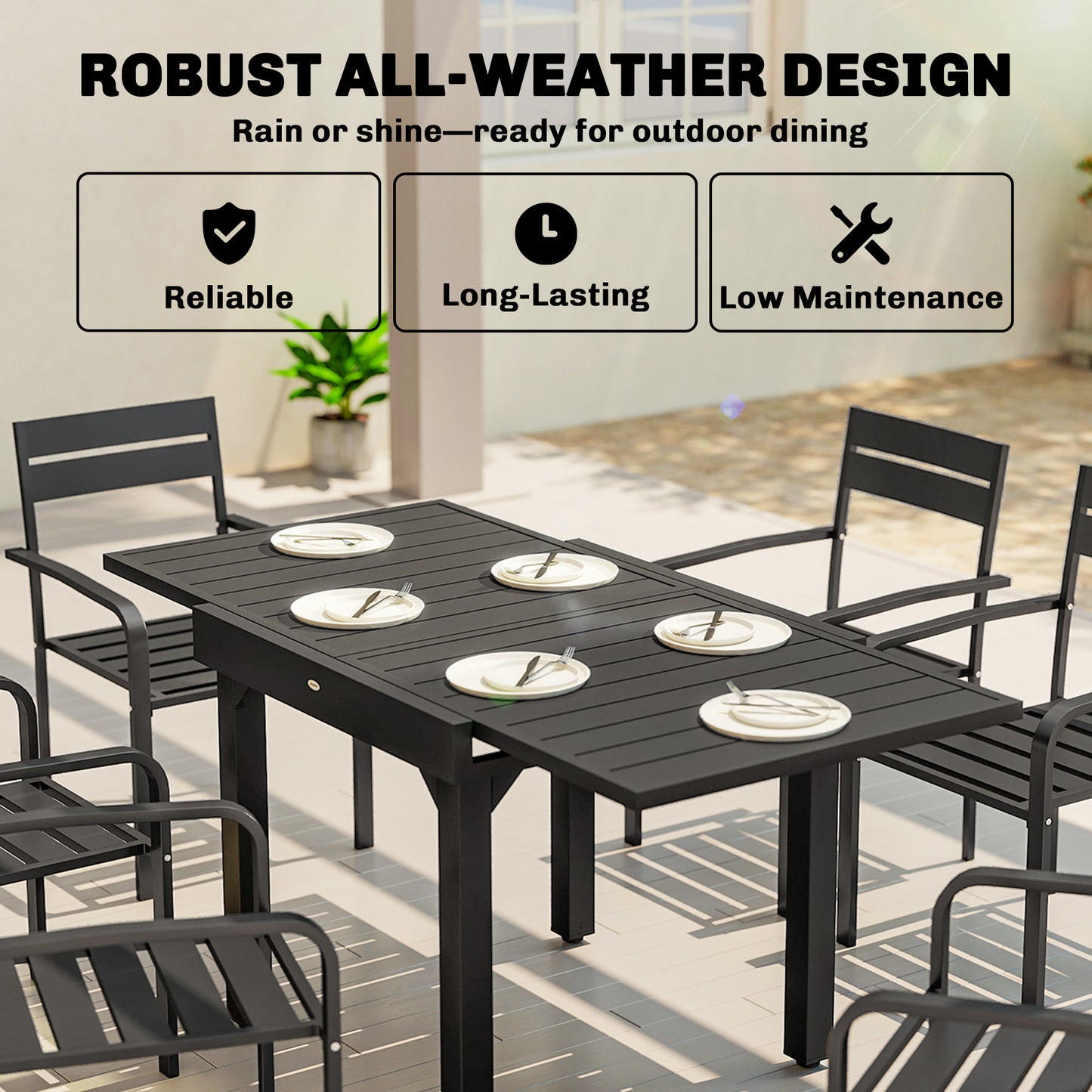 Expandable Patio Dining Table for 4-6 People