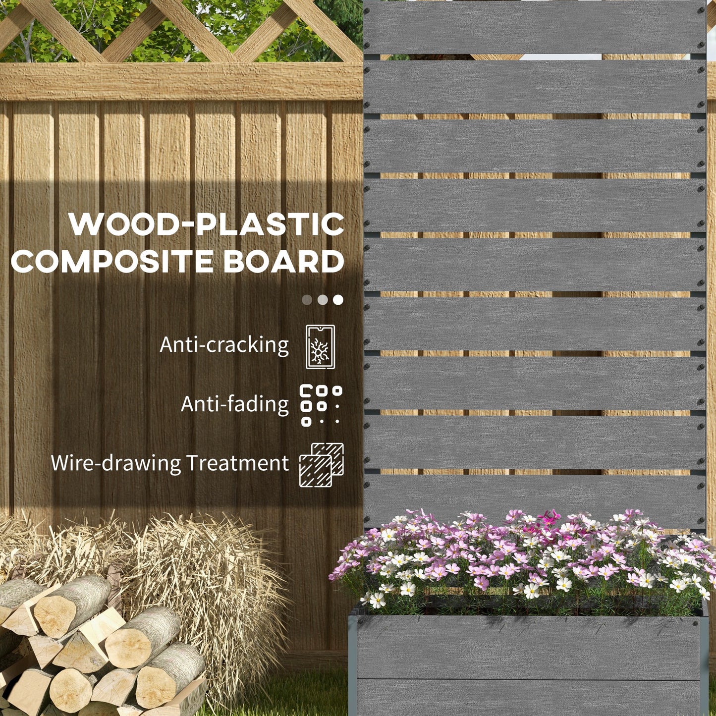 34 x 69.5cm Garden Planter Box, with Back Trellis