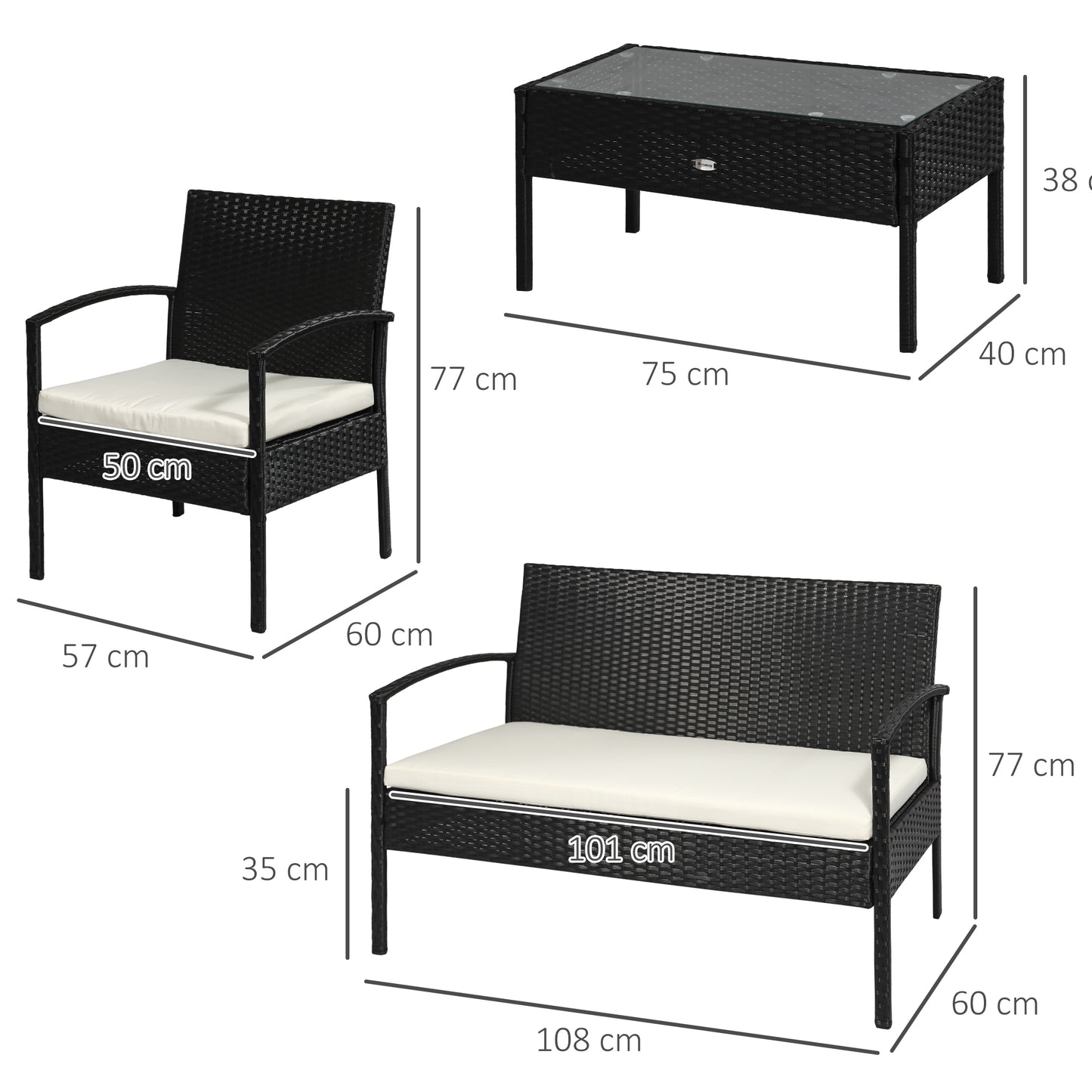 4 Pieces Rattan Garden Furniture Set